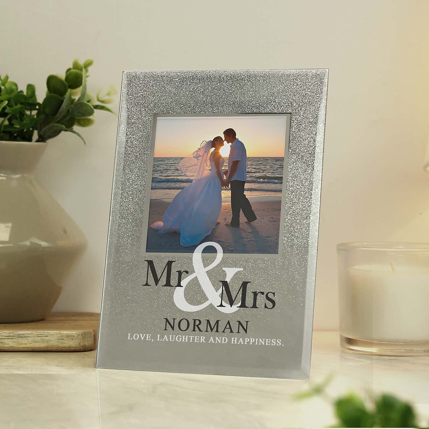 Personalised Mr and Mrs Glitter Glass Photo Frame