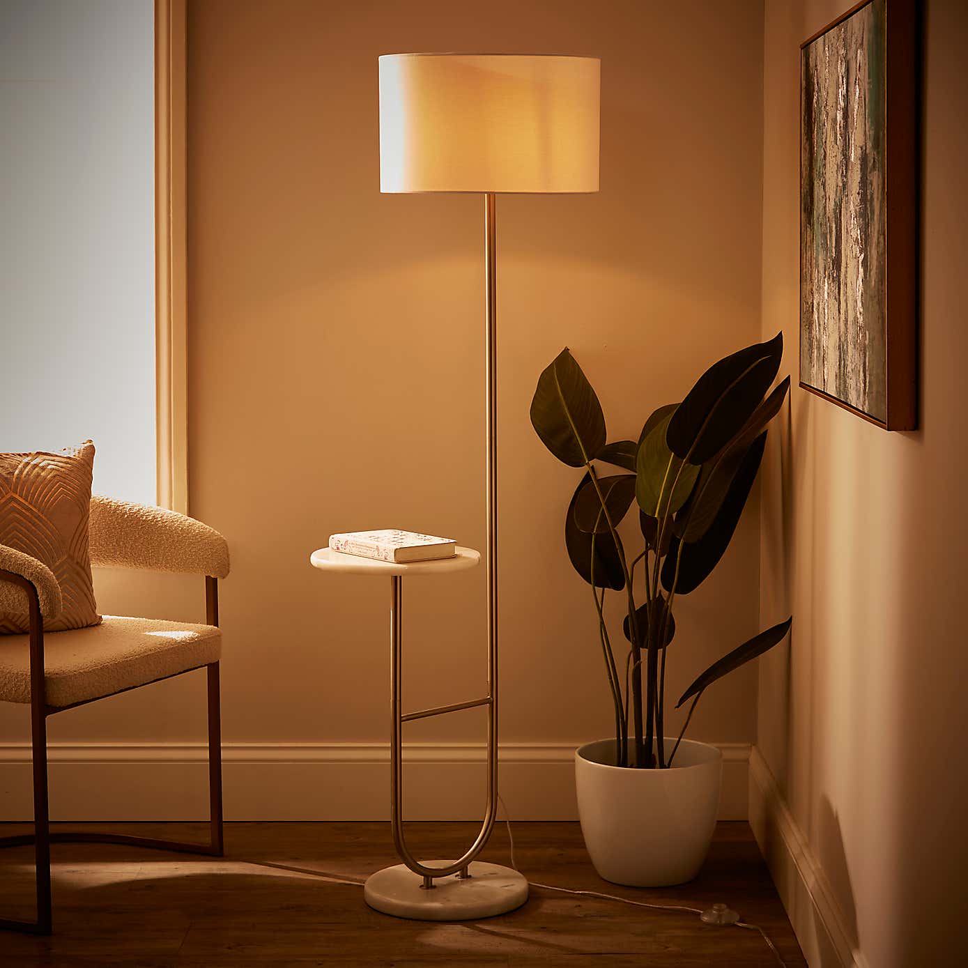 Carrara Marble Base Floor Lamp with Table