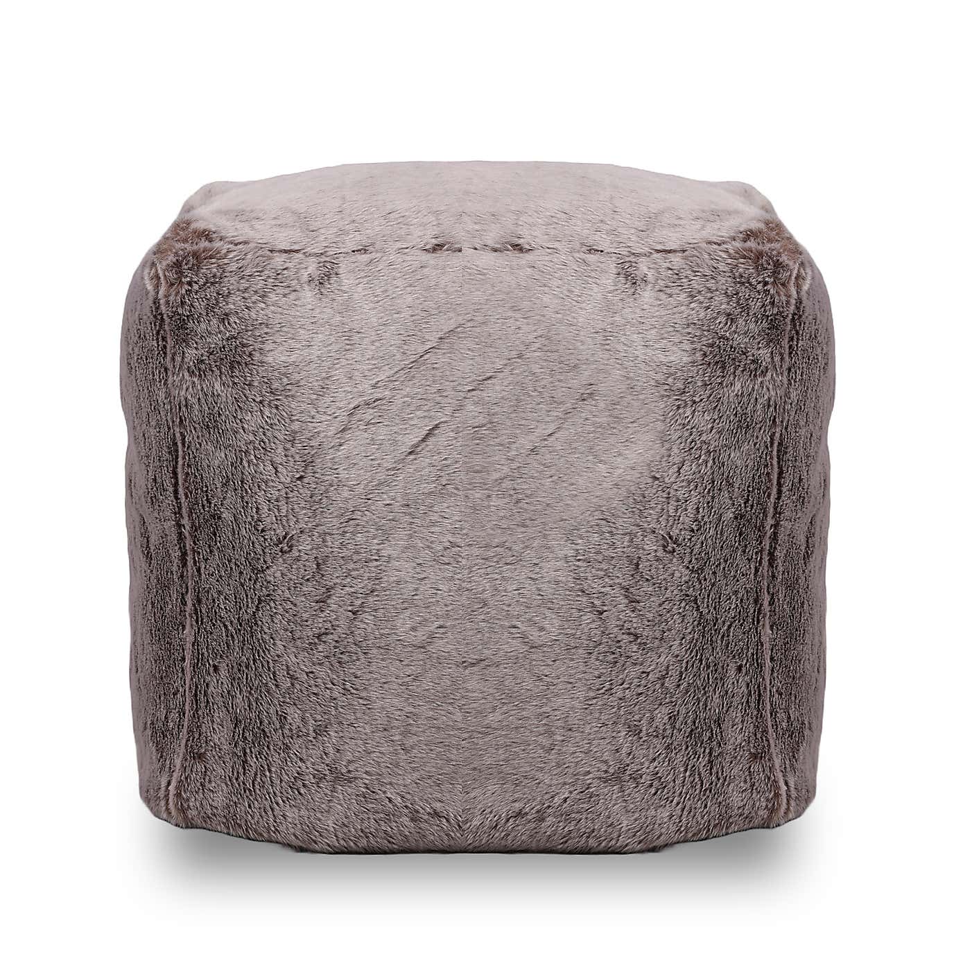 Kaikoo Grey Faux Fur Beanbag Cube