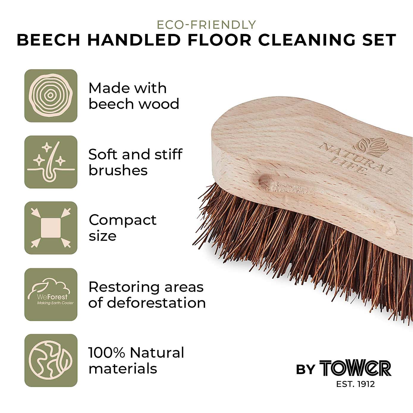 Natural Life Set of 2 Floor Cleaning Brushes