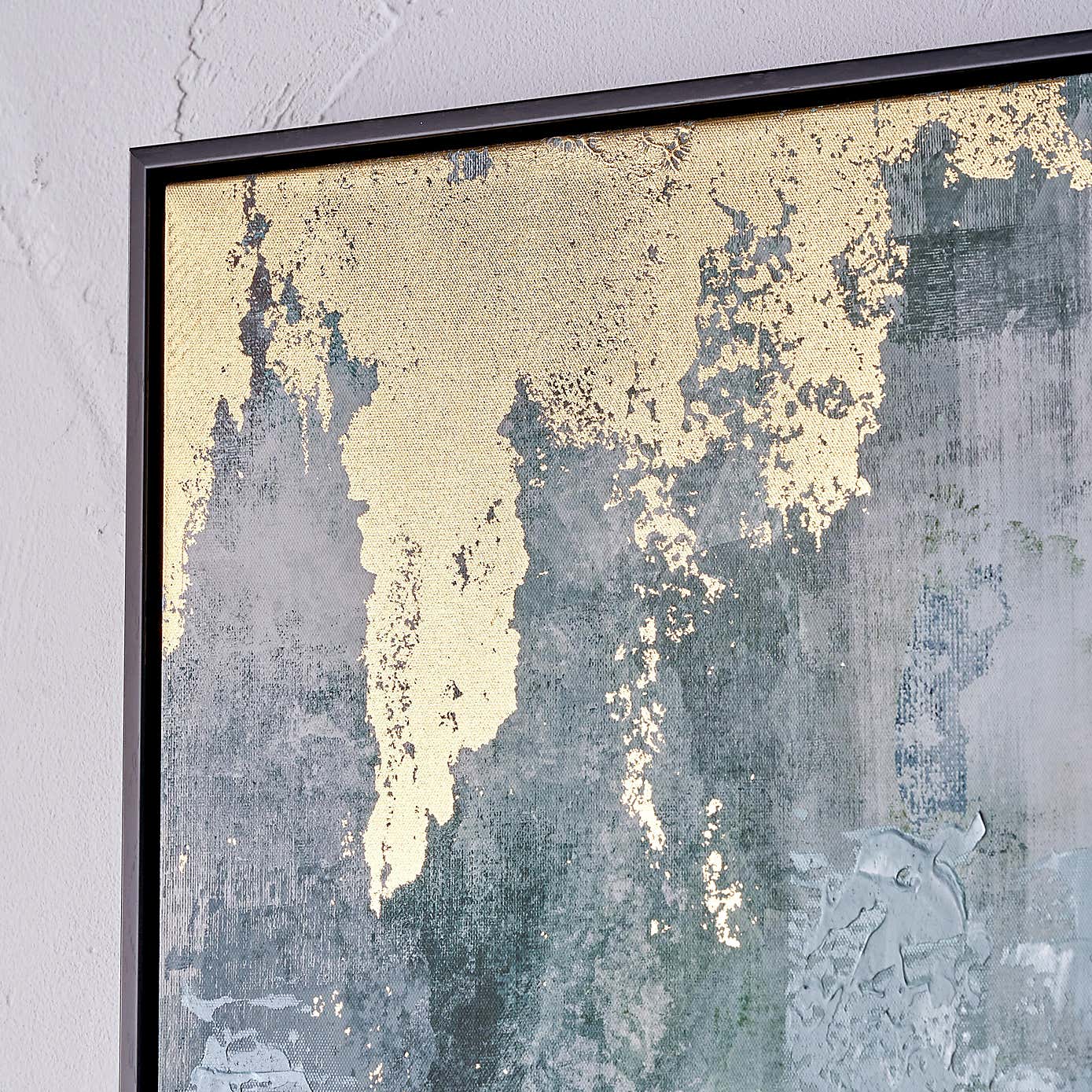 Gold & Blue Abstract Black Framed Canvas