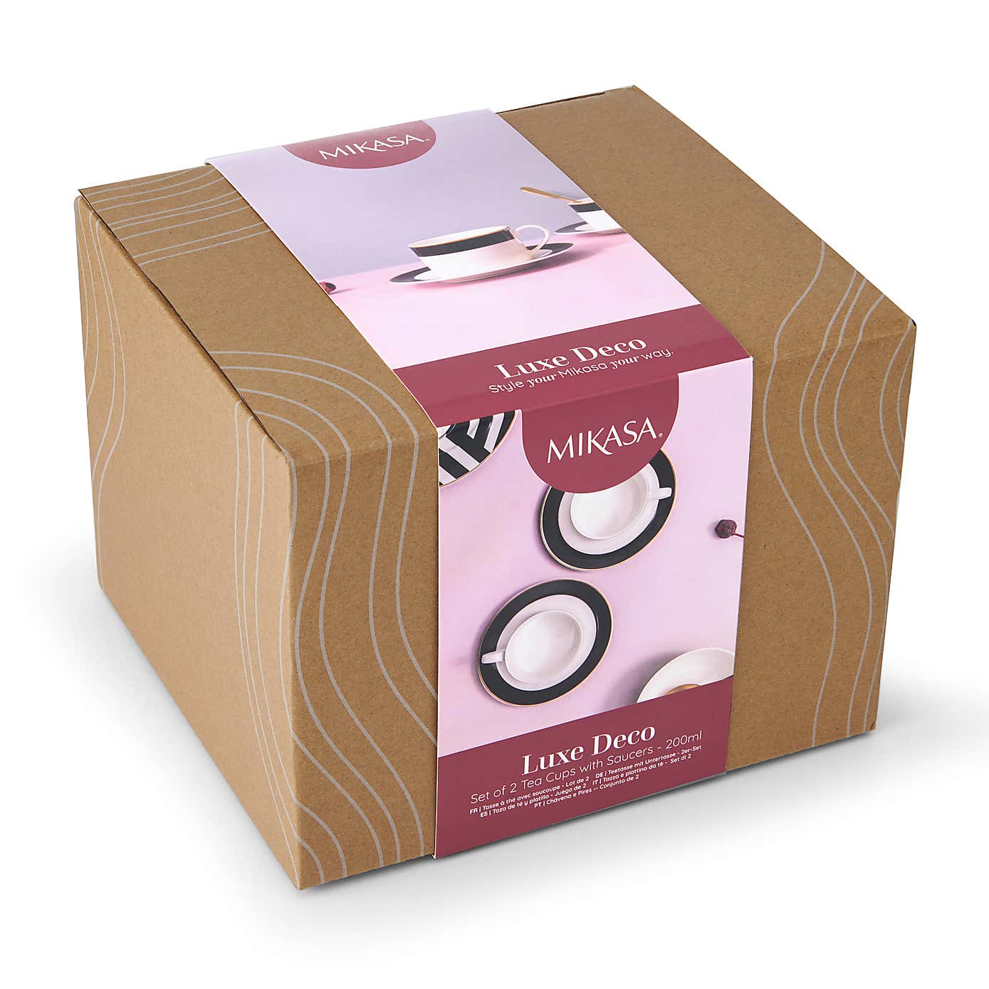 Mikasa Set of 2 Luxury Deco Clay Teacups & Saucers