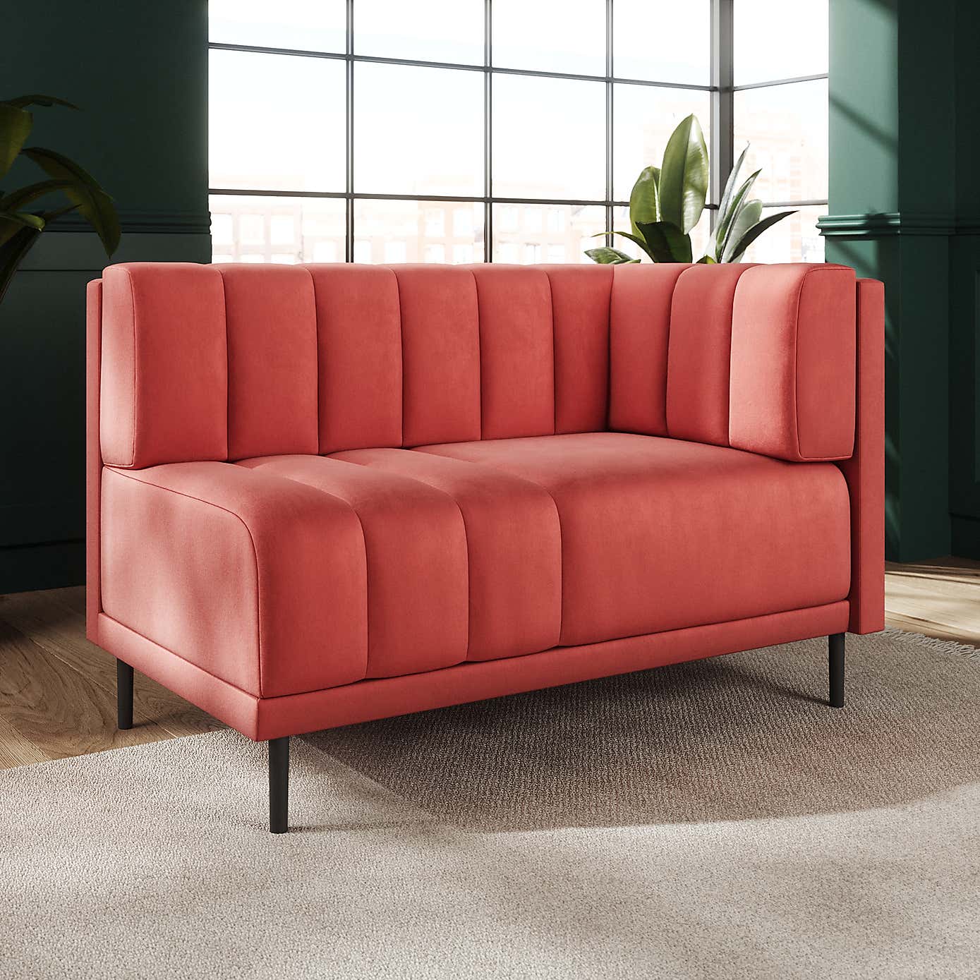 Amali Corner Dining Bench, Matte Plush Velvet