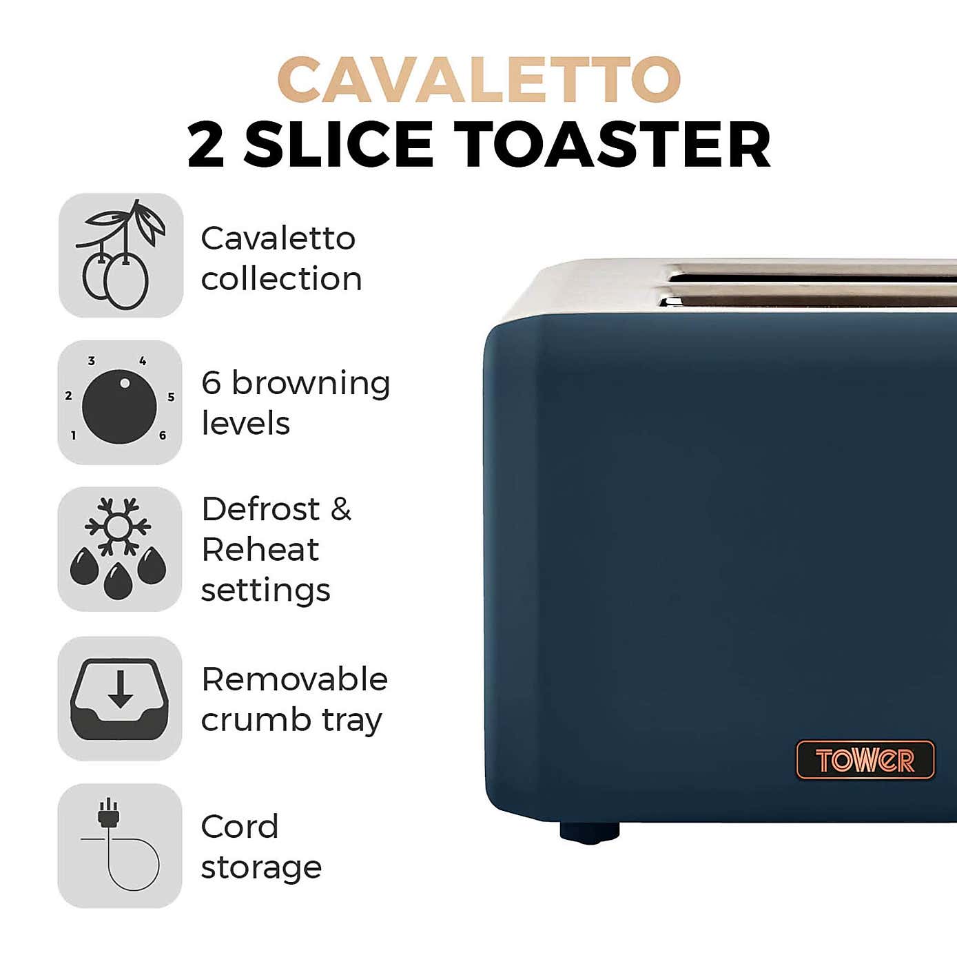 TOWER Cavaletto 2 Slice Toaster