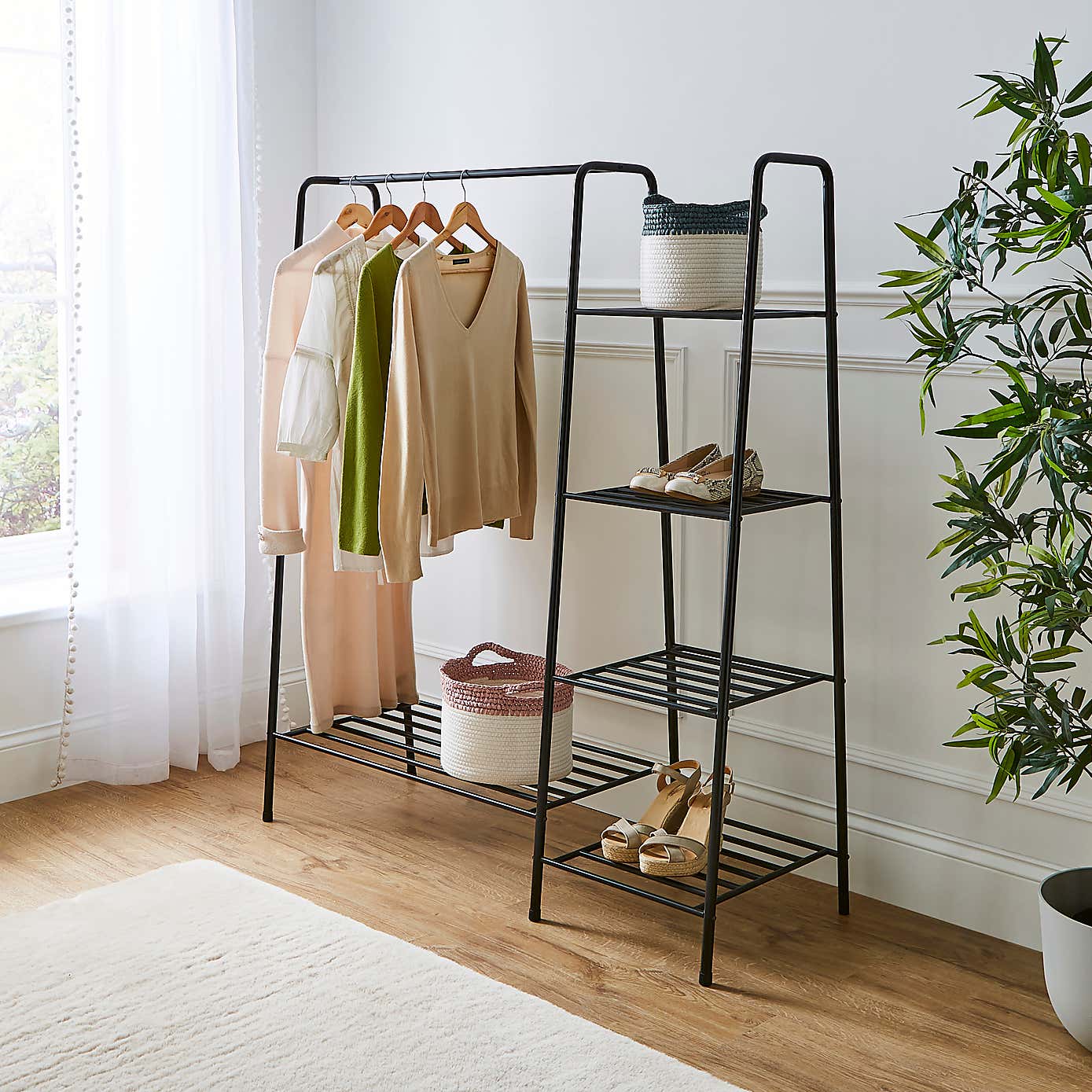 Multifunctional Metal Clothes Rail with Shelves