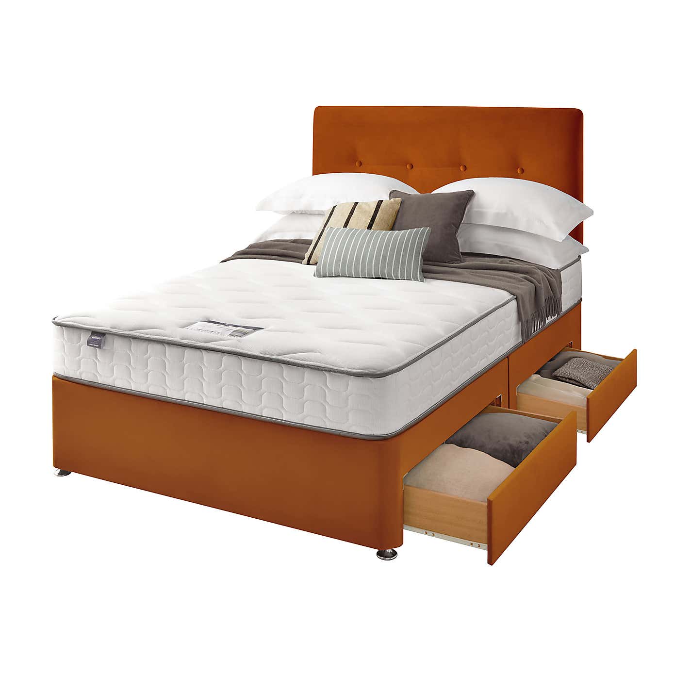 Silentnight 2 Drawer Divan Bed With Velvet Francisco Headboard