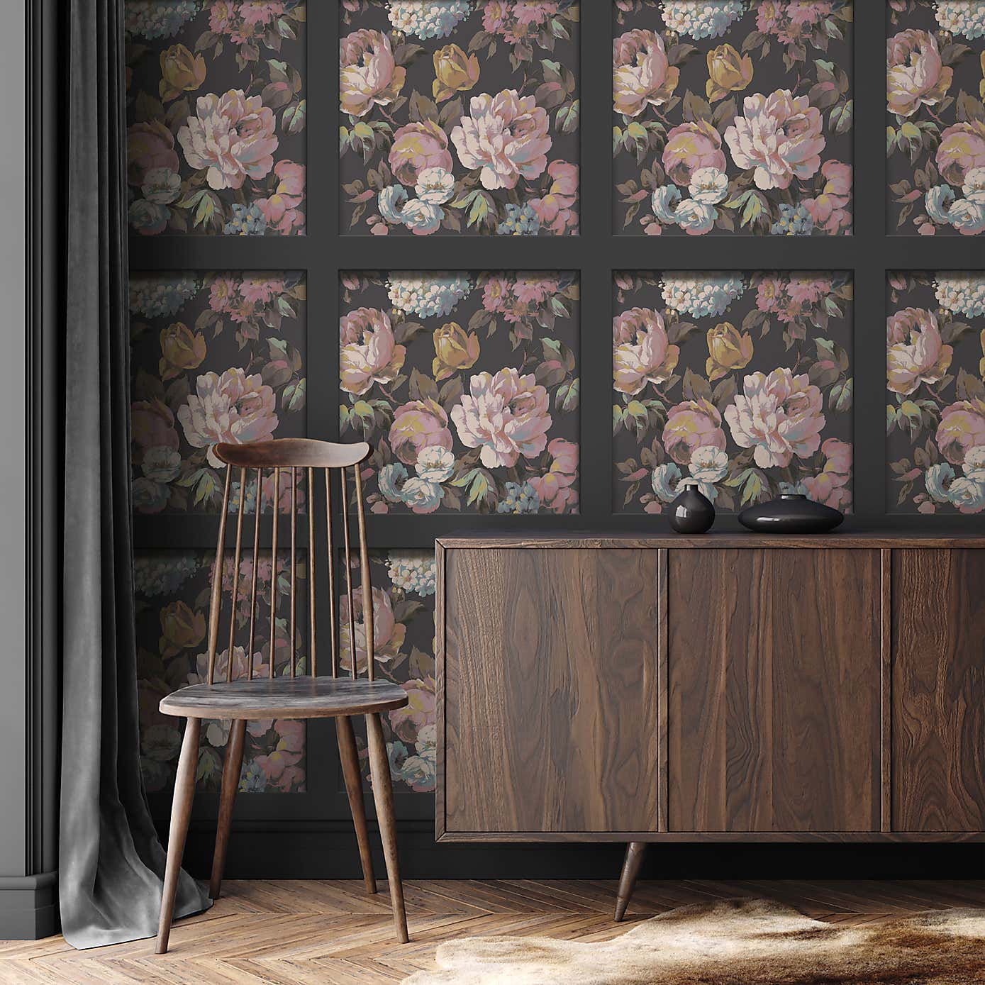Vintage Floral Panel Wallpaper