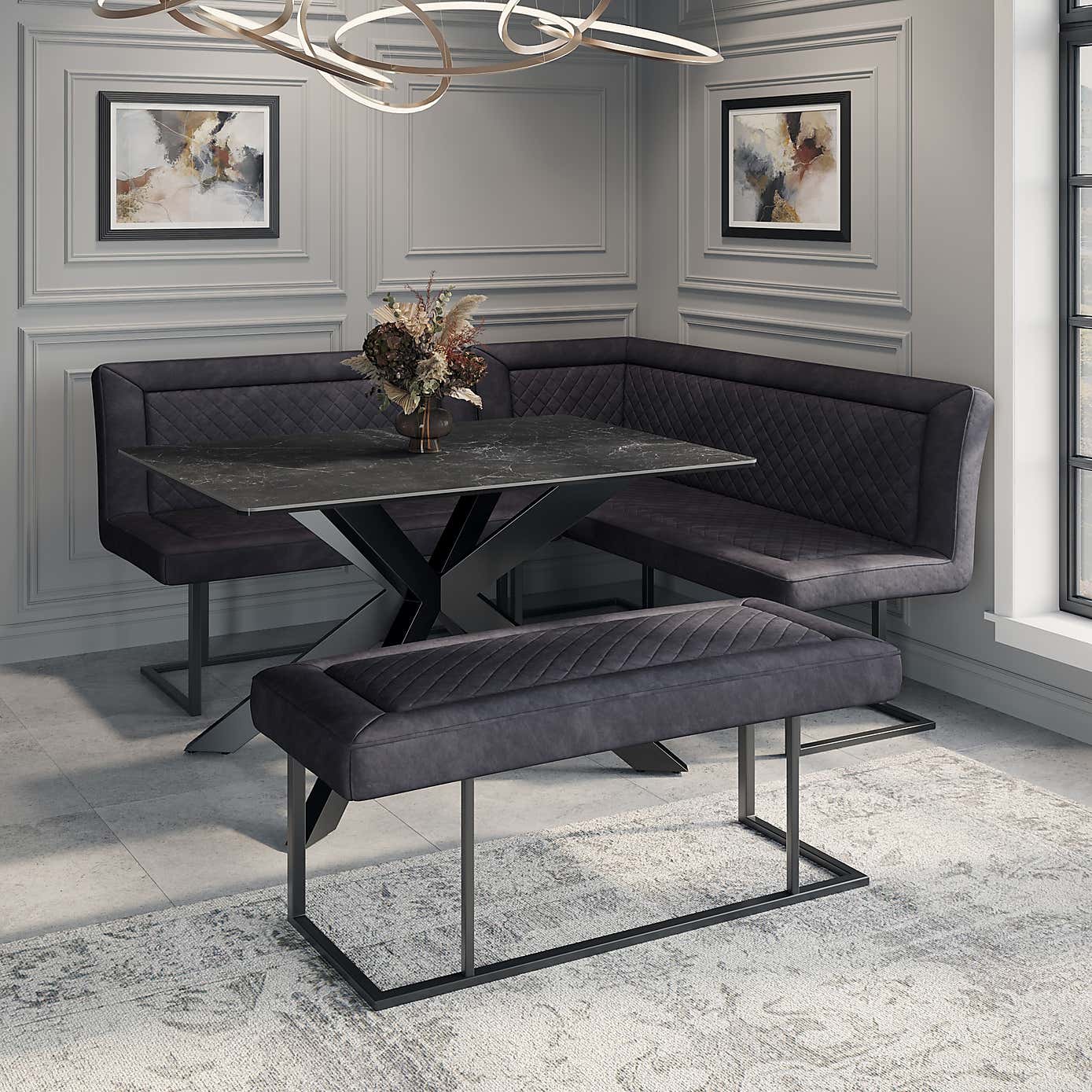 Indus Valley Apollo 6 Seater Dining Table Corner Bench Set