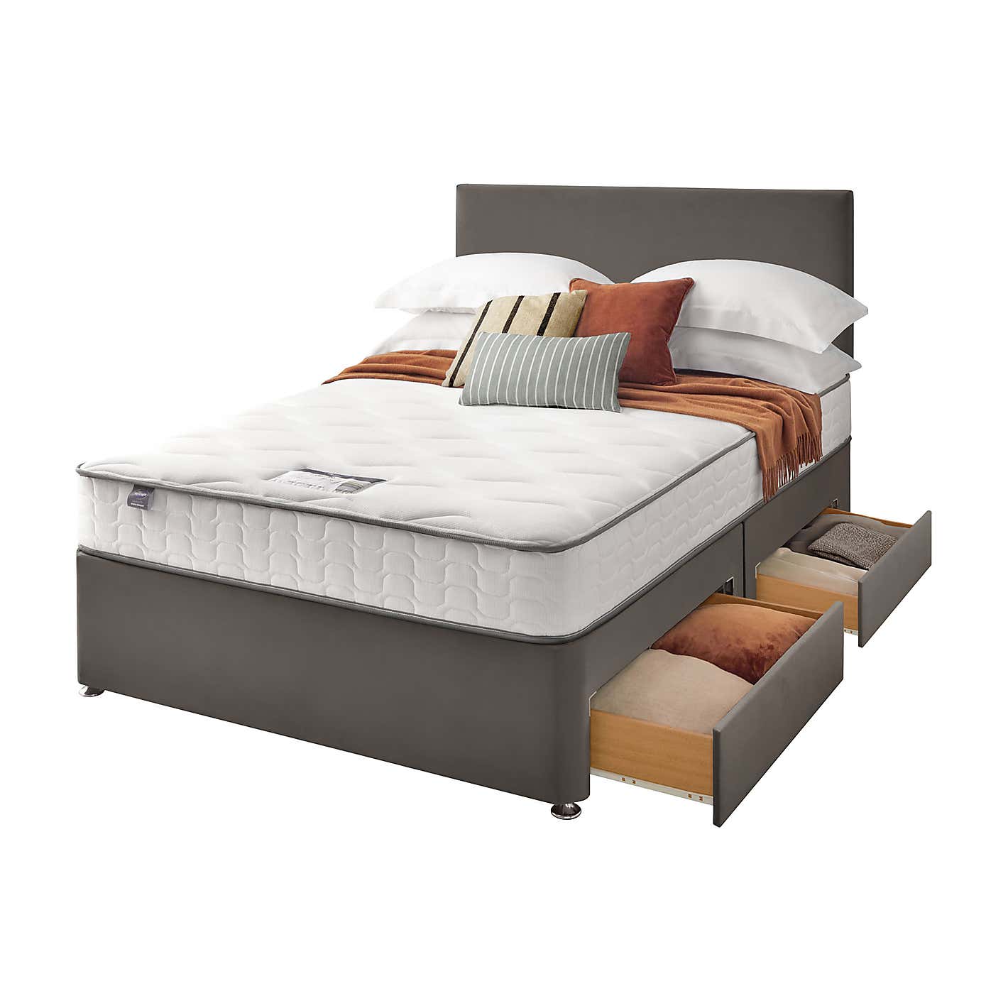 Silentnight 2 Drawer Divan Bed With Velvet Paris Headboard