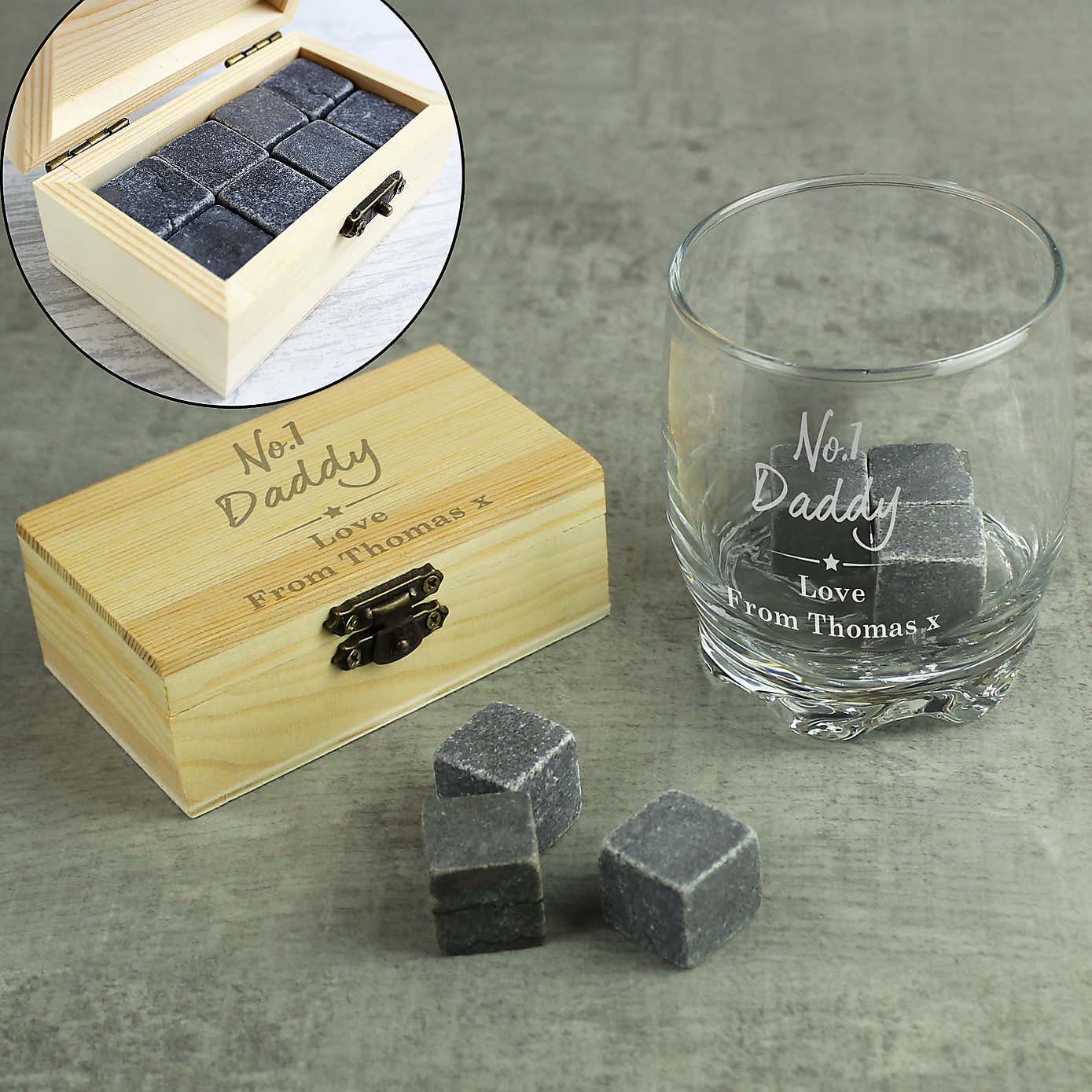 Personalised No.1 Cooling Stones and Glass Set