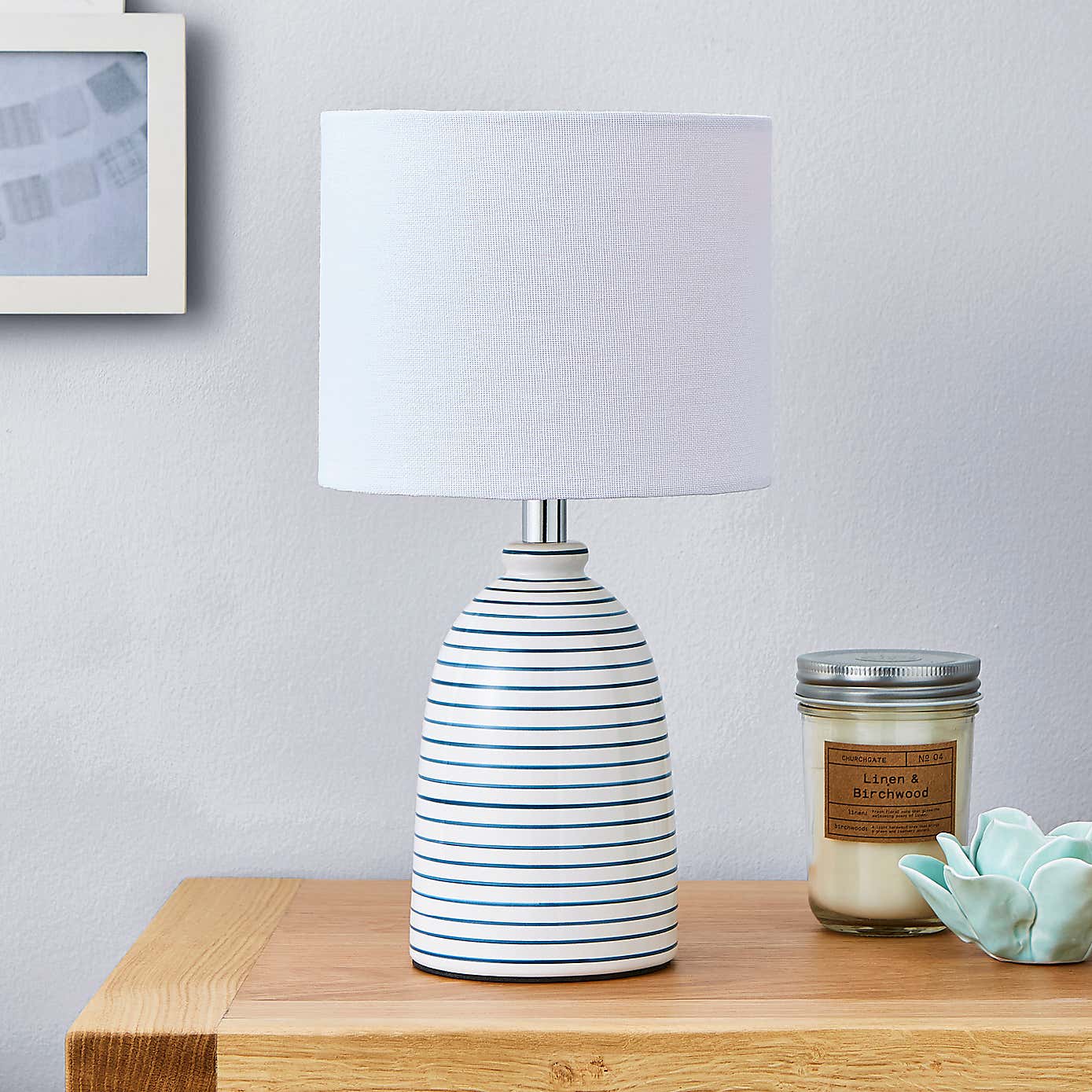 Tenby Ceramic White and Blue Table Lamp