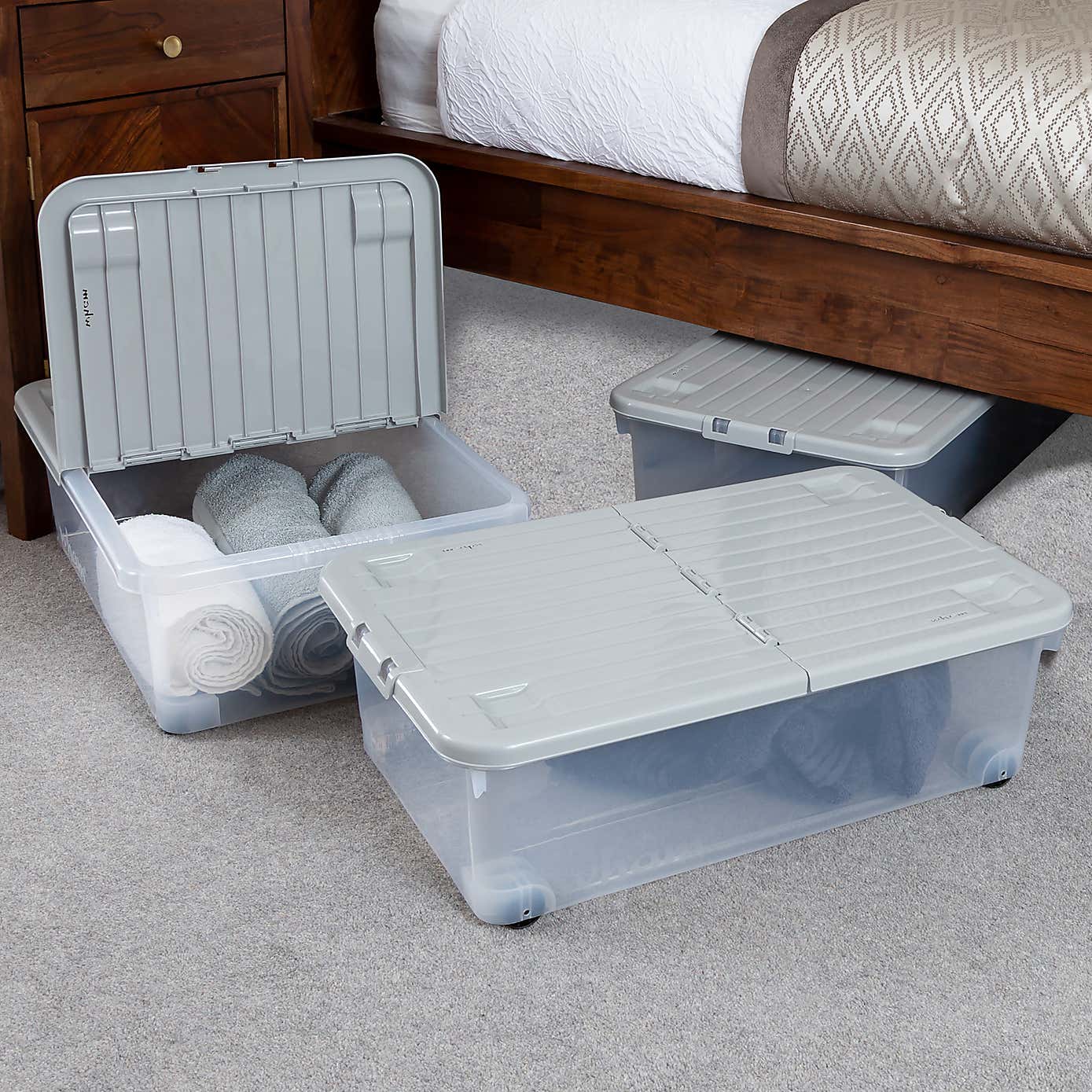 Wham 32L Set of 3 Underbed Storage Box with Wheels & Lid