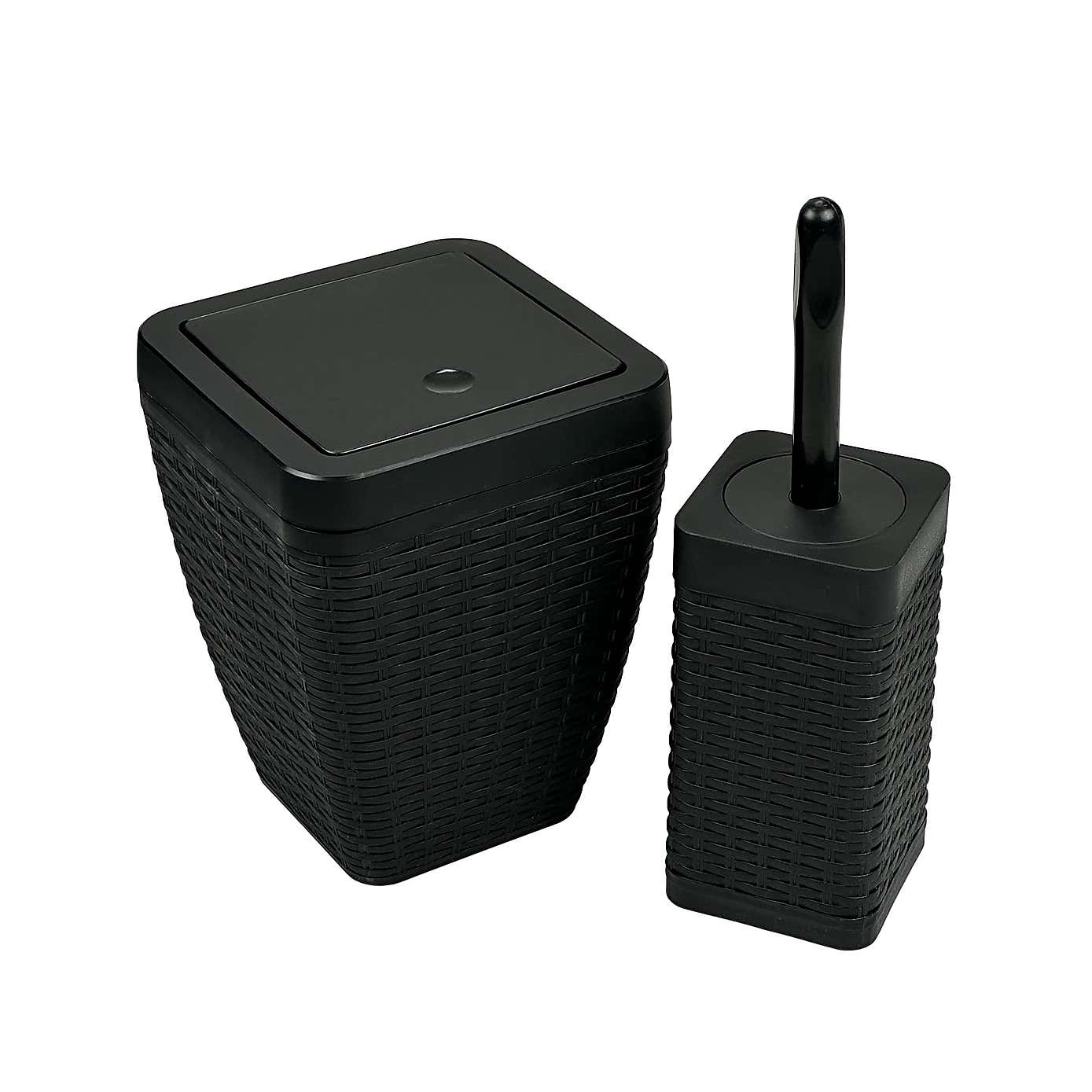 Addis Rattan Black Toilet Brush & Bin Set