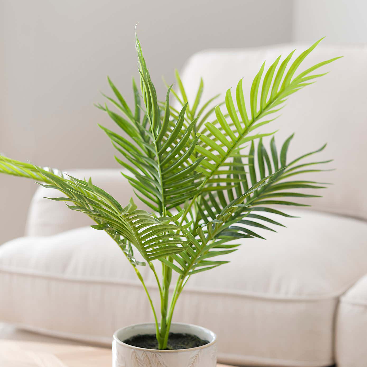 Artificial Palm Plant in White Palm Ceramic Plant Pot