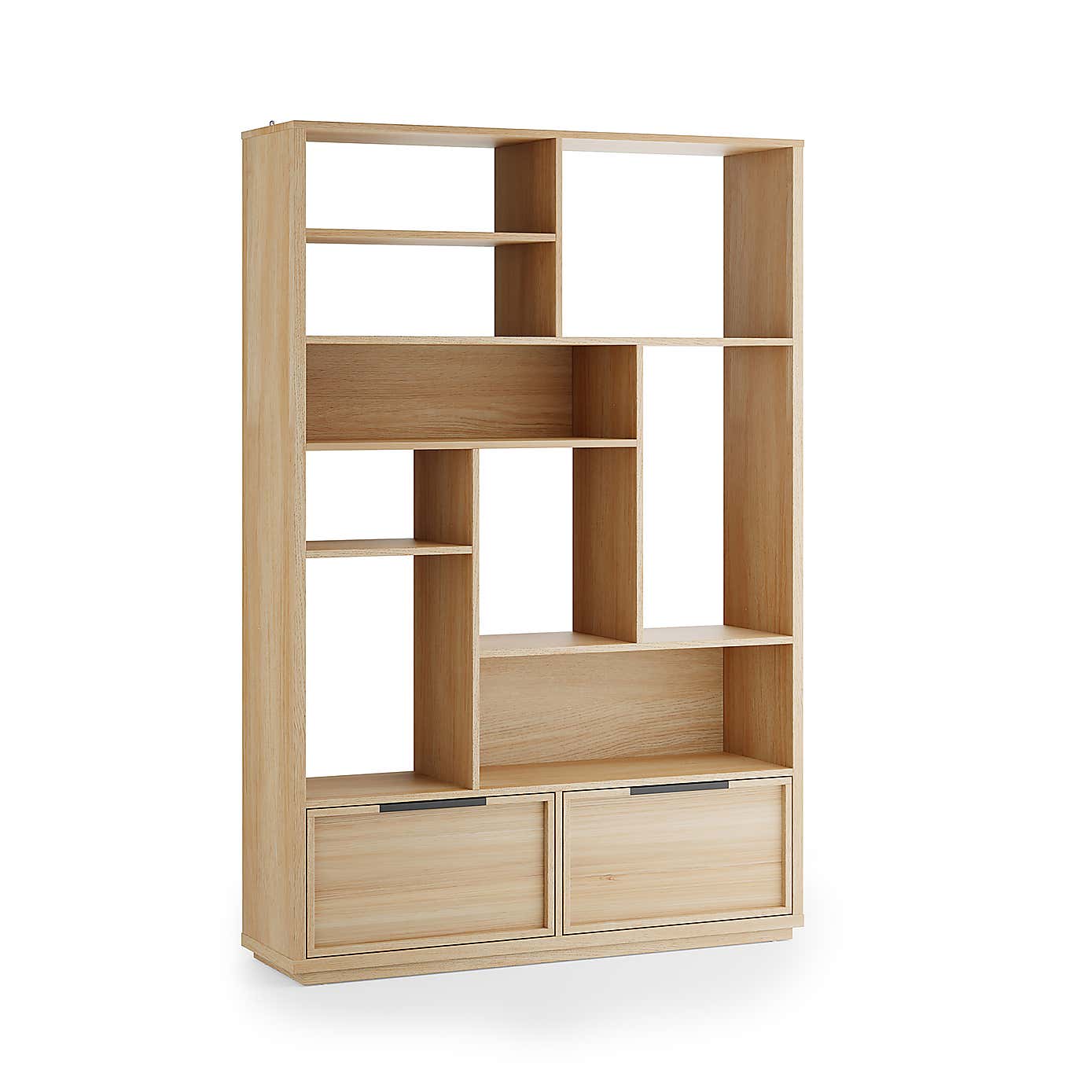 Hardy Wide Bookcase with 2 Drawers, Oak Effect