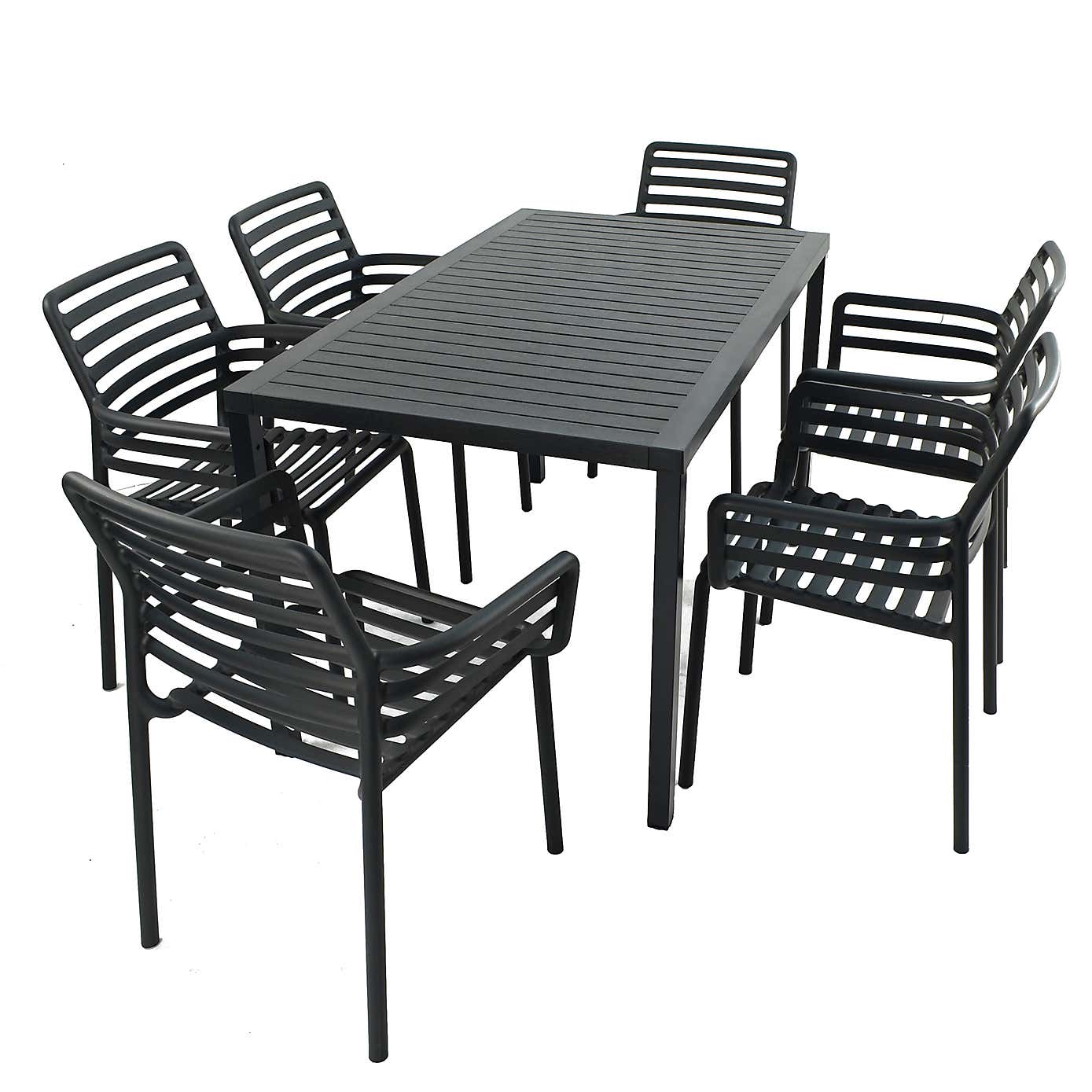 Cube Dining Table with 6 Doga Chair Set Anthracite