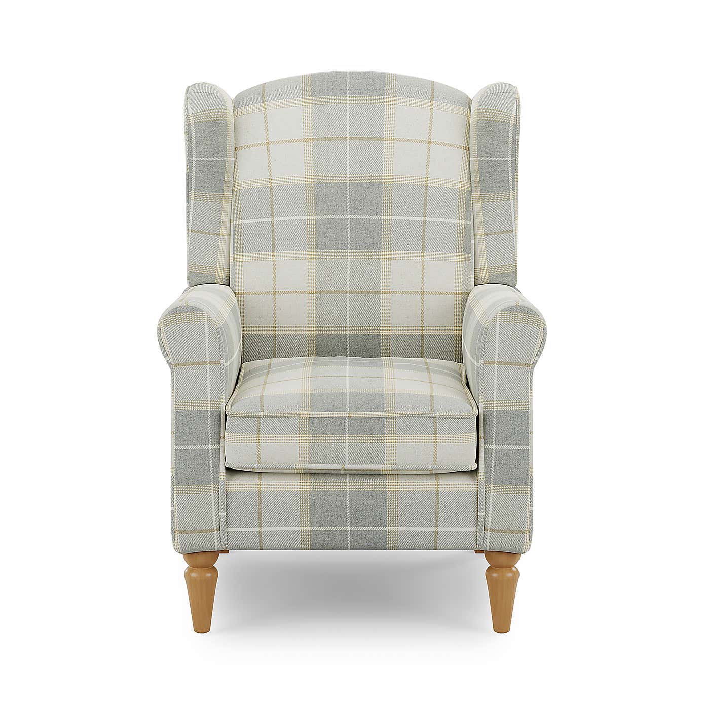 Oswald Check Armchair, Natural Grey
