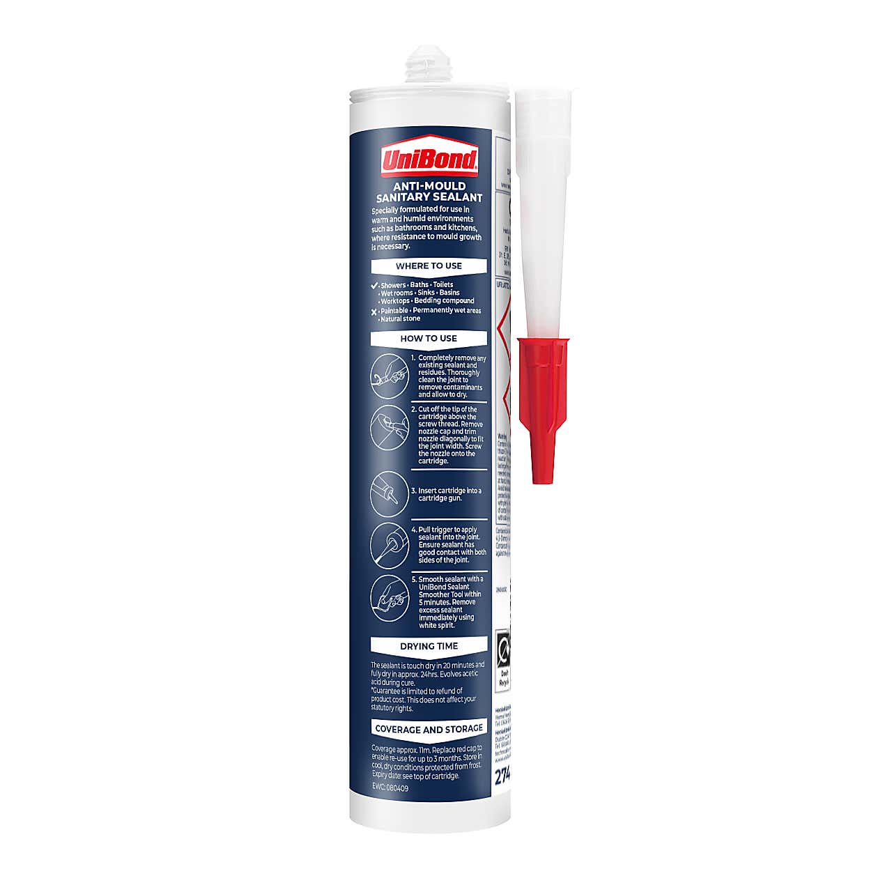 UniBond Anti Mould Kitchen and Bathroom Sealant - Translucent Cartridge 274g