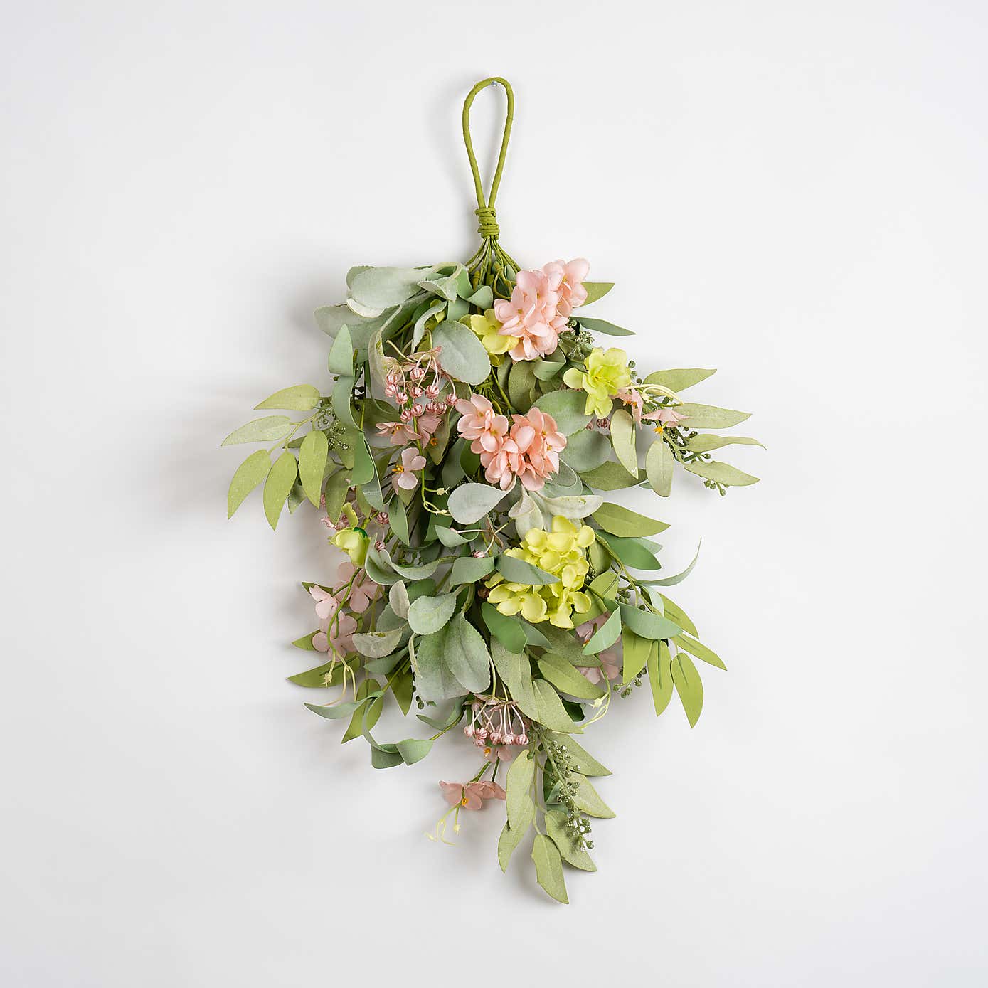 Artificial Pink & Green Hydrangea Teardrop Swag
