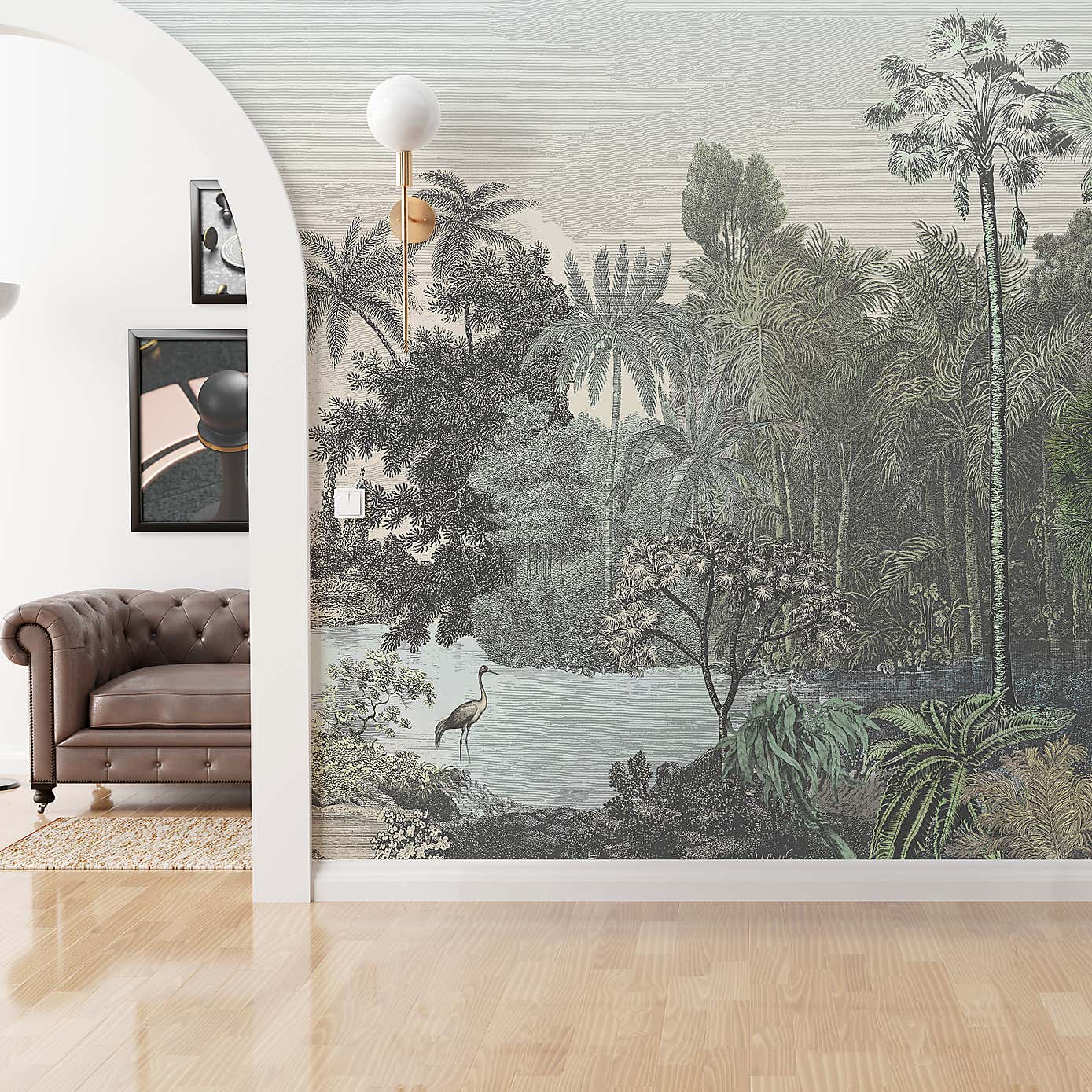 Vintage Tropical Black and White Mural
