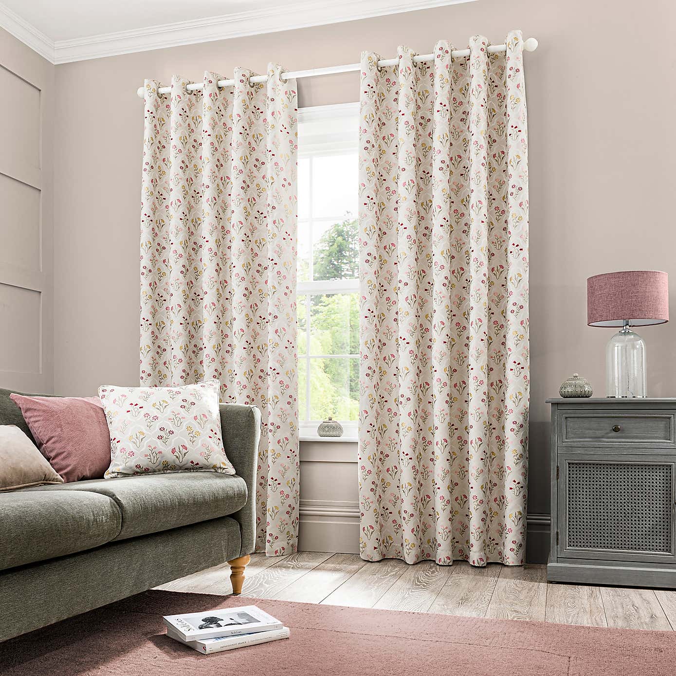 Fleur Floral Jacquard Eyelet Curtains