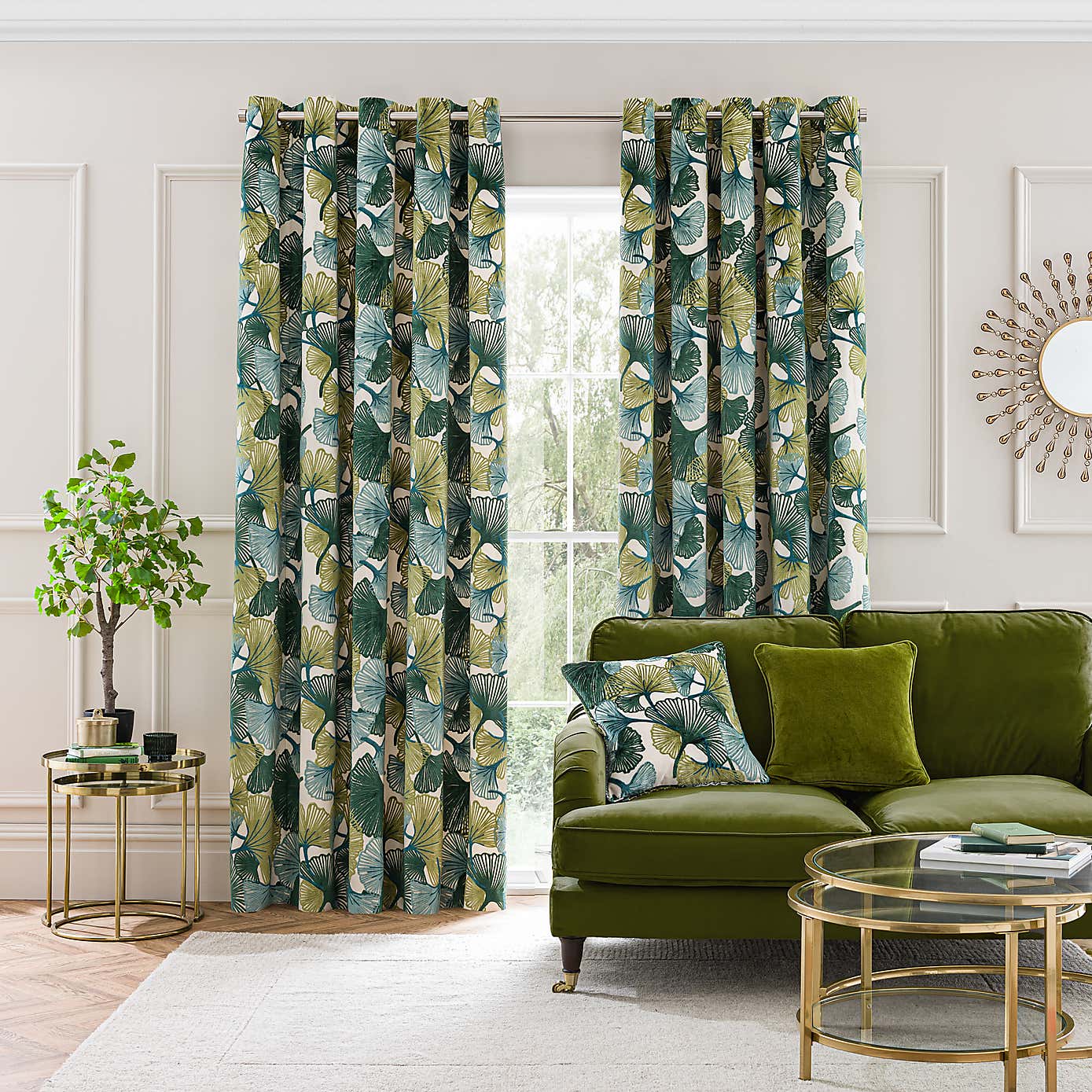 Gingko Cut Velvet Eyelet Curtains