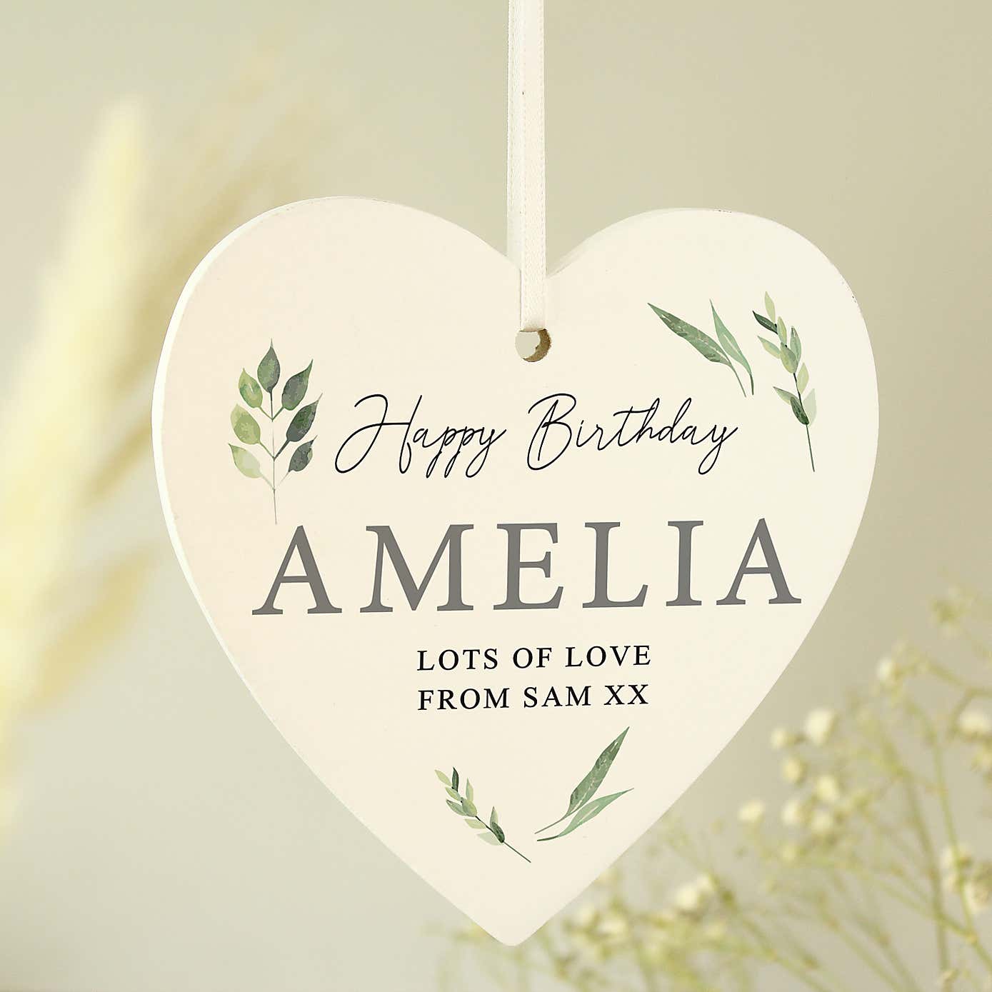 Personalised Botanical Wooden Heart Decoration