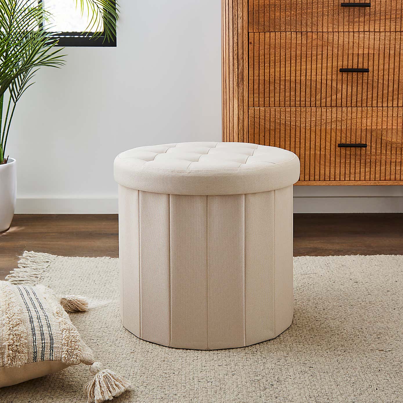 Round Grey Shoe Storage Ottoman