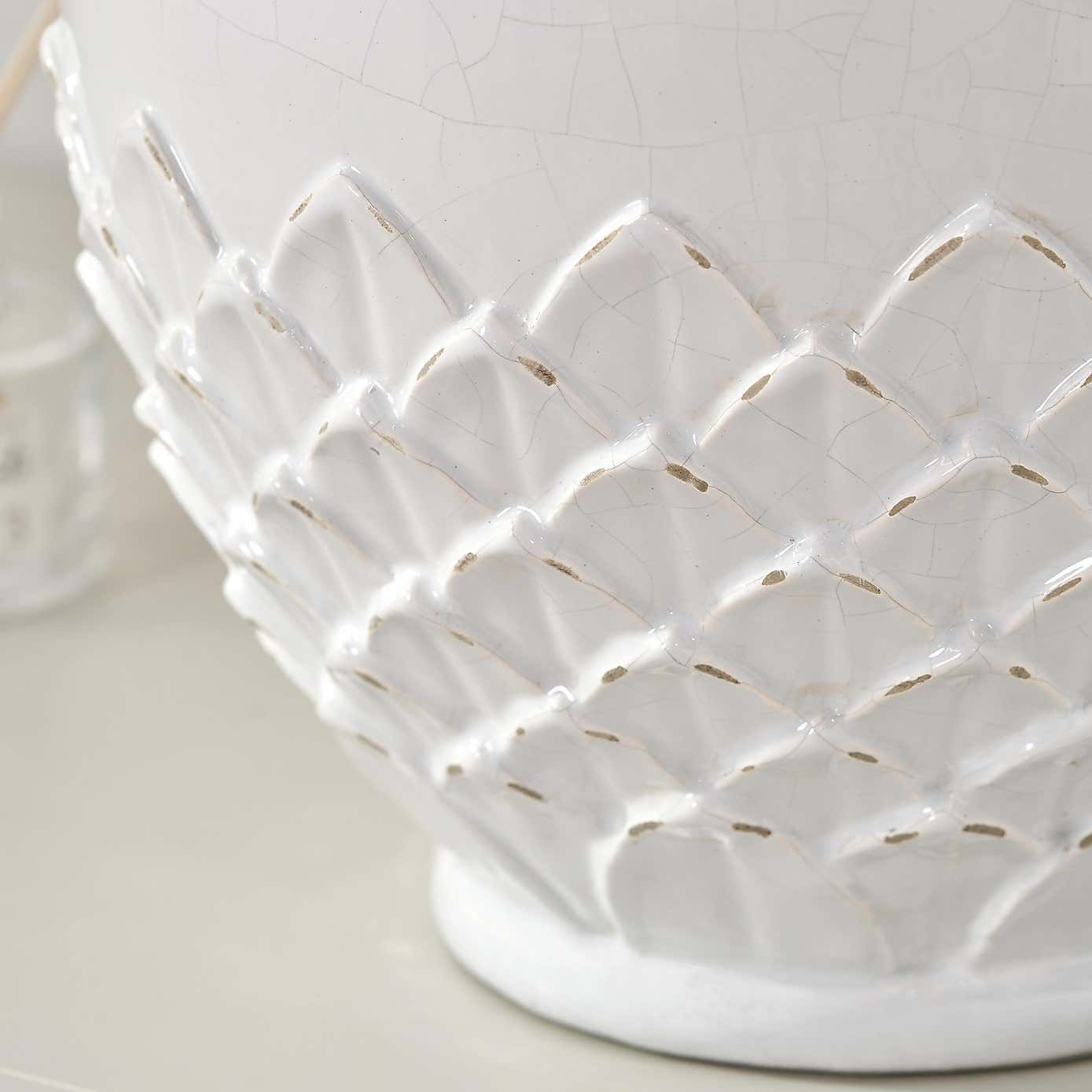 Willow White Leaf Detail Stoneware Vase