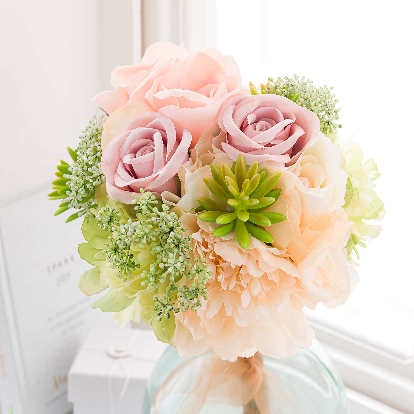 Artificial Cream Rose and Hydrangea Bouquet