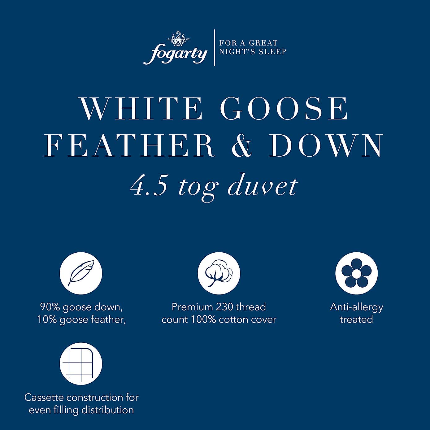 Fogarty Anti Allergy White Goose Feather and Down 4.5 Tog Duvet