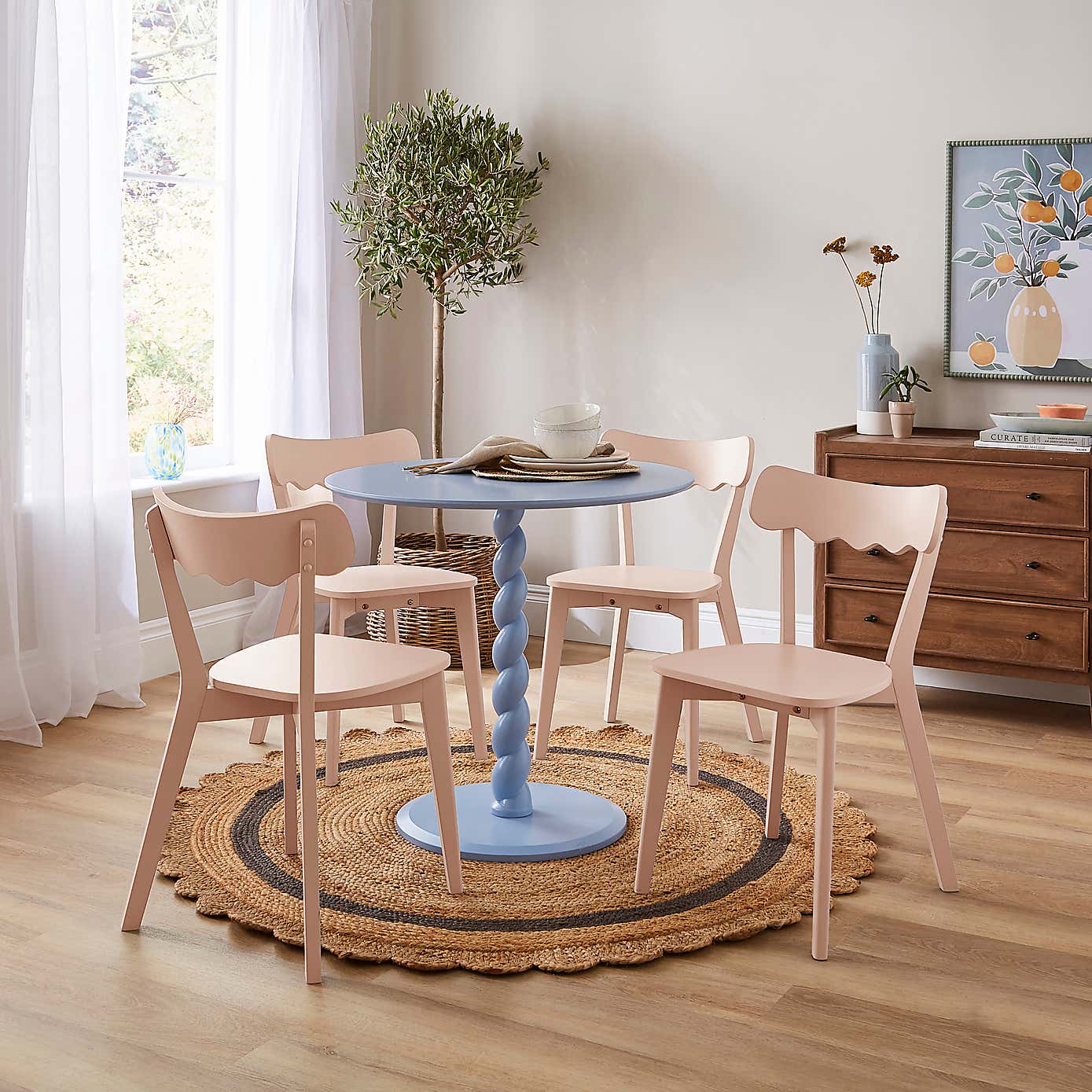 Fifi 4 Seater Round Dining Table, Pine Wood