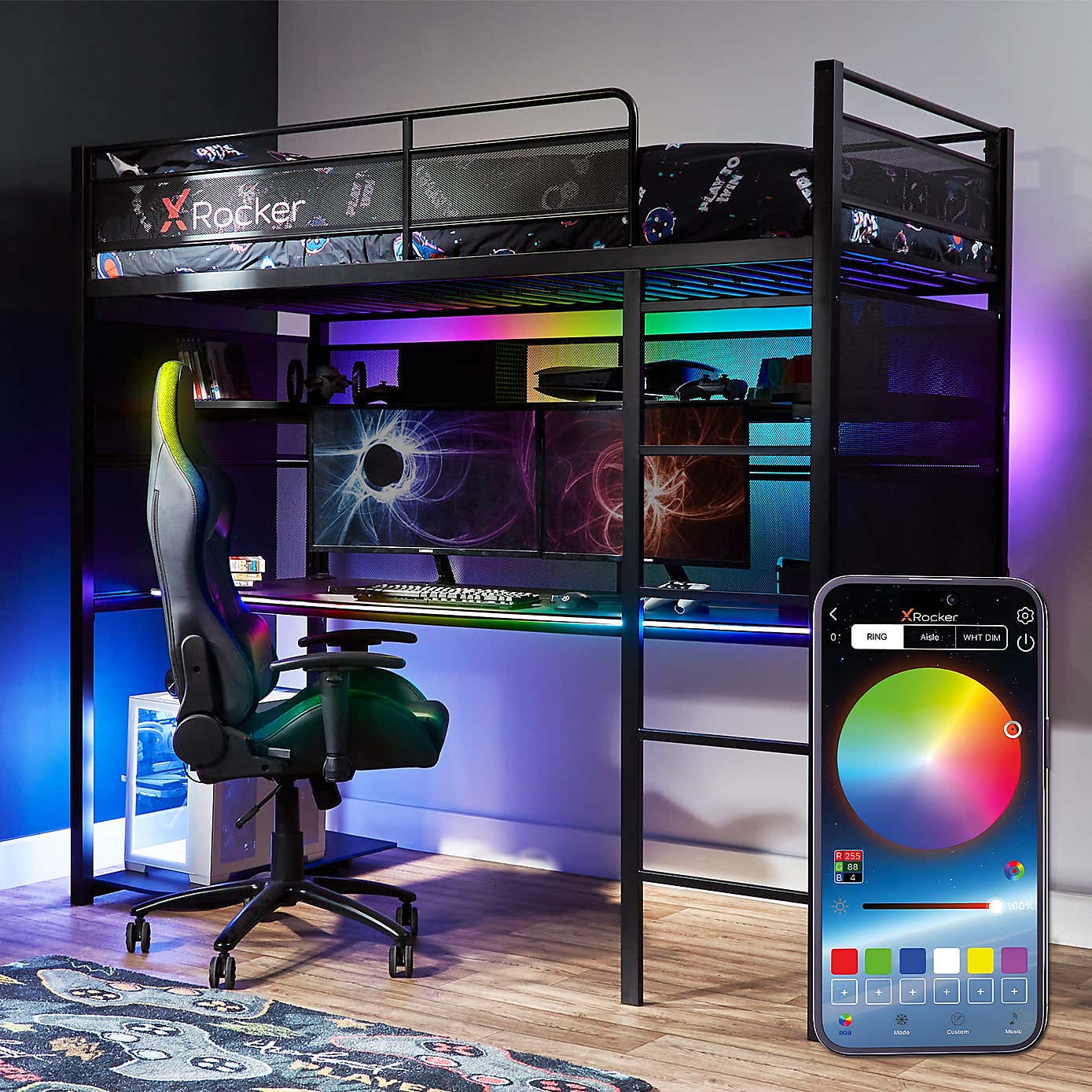 X Rocker Battle Bunk LED High Sleeper Gaming Bed