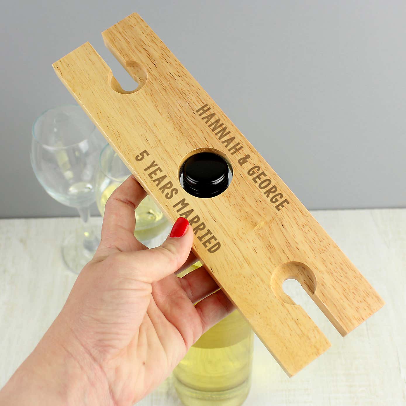 Personalised Wooden Wine Glass and Bottle Holder