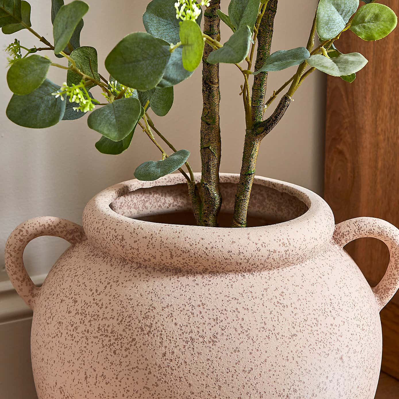 Wide Stone Vase with Handles