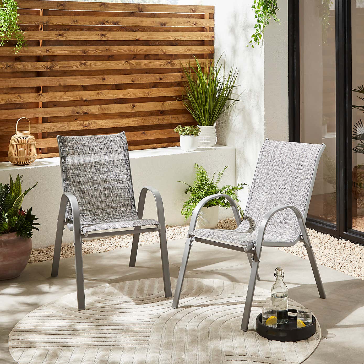 Set of 2 Textilene Stacking Chairs