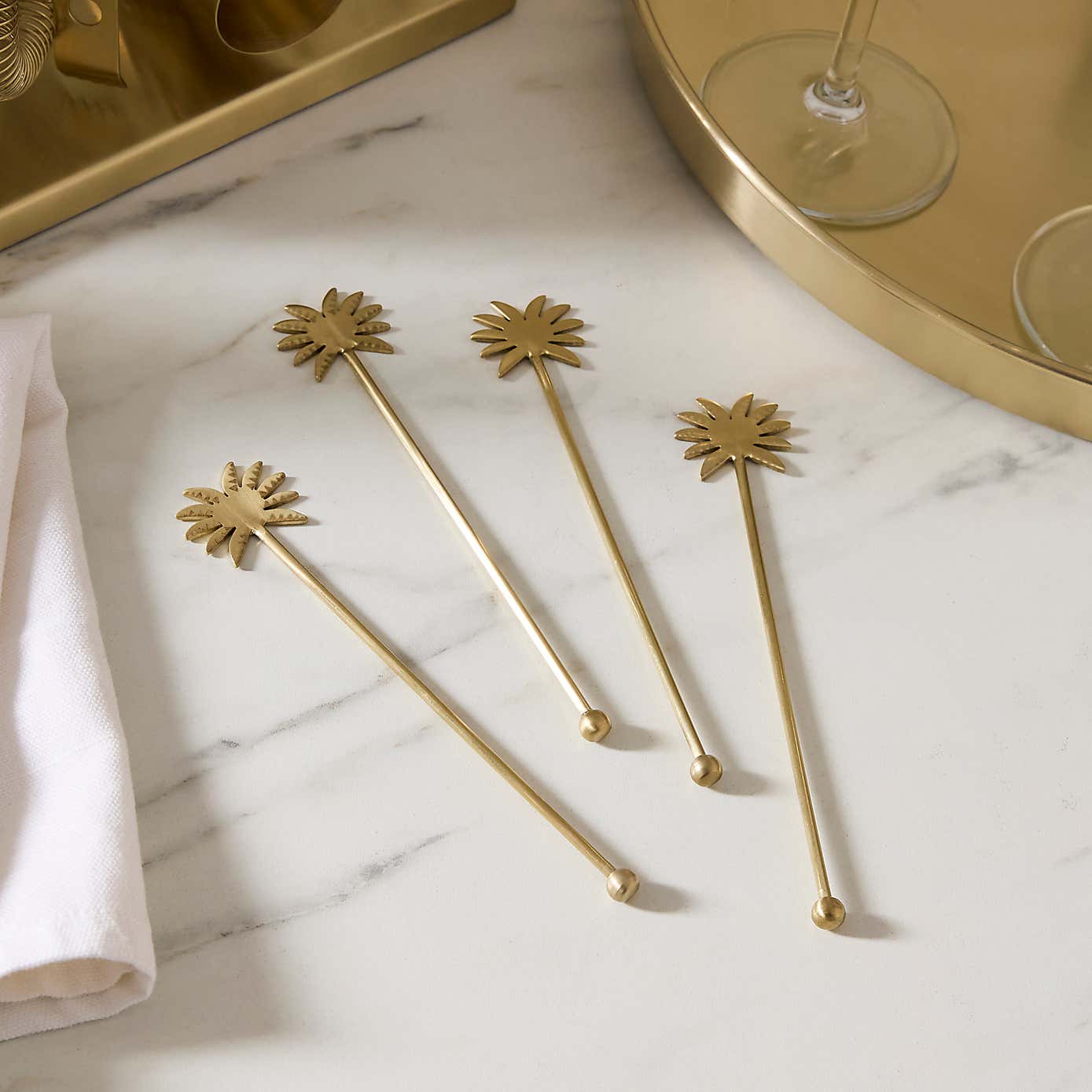 Gold Palm Drink Stirrers, 4 Pack