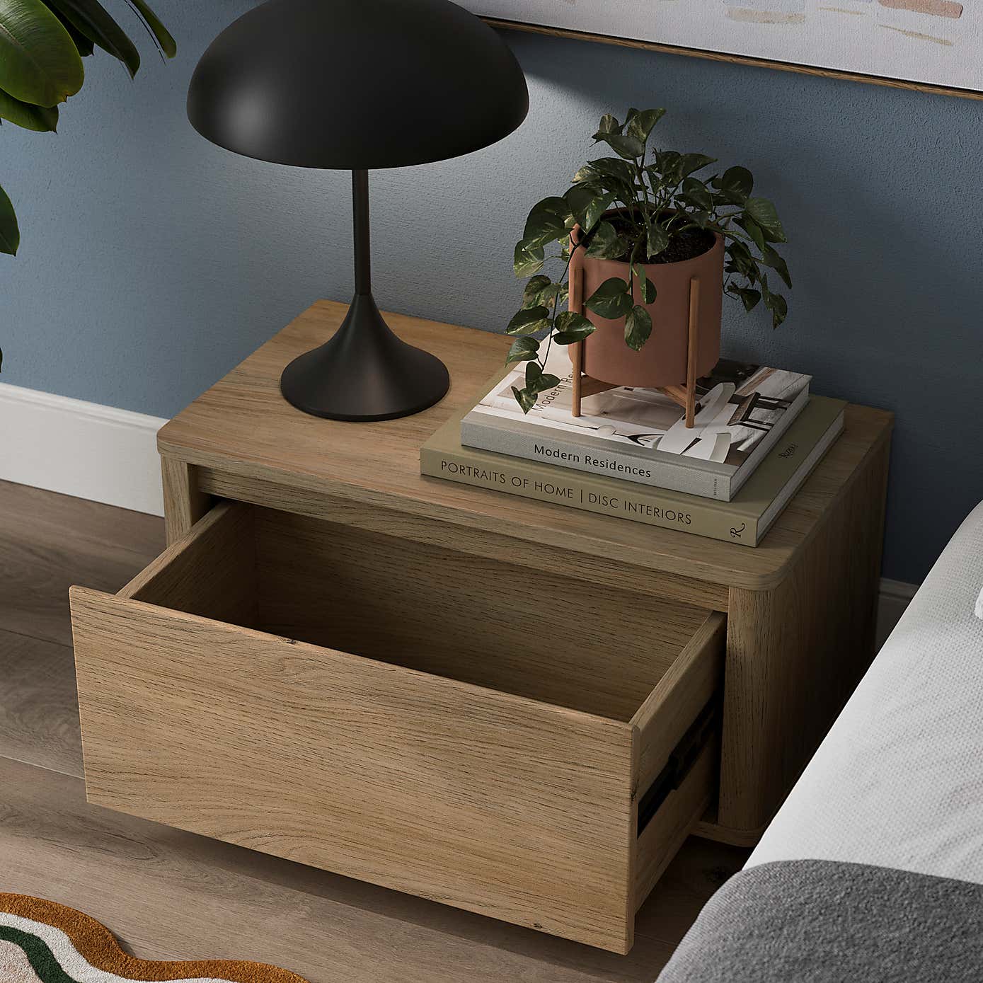 Malik Wide 1 Drawer Bedside Table