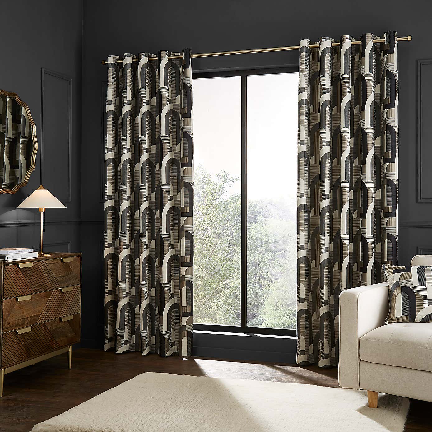 Alvin Geometric Jacquard Eyelet Curtains