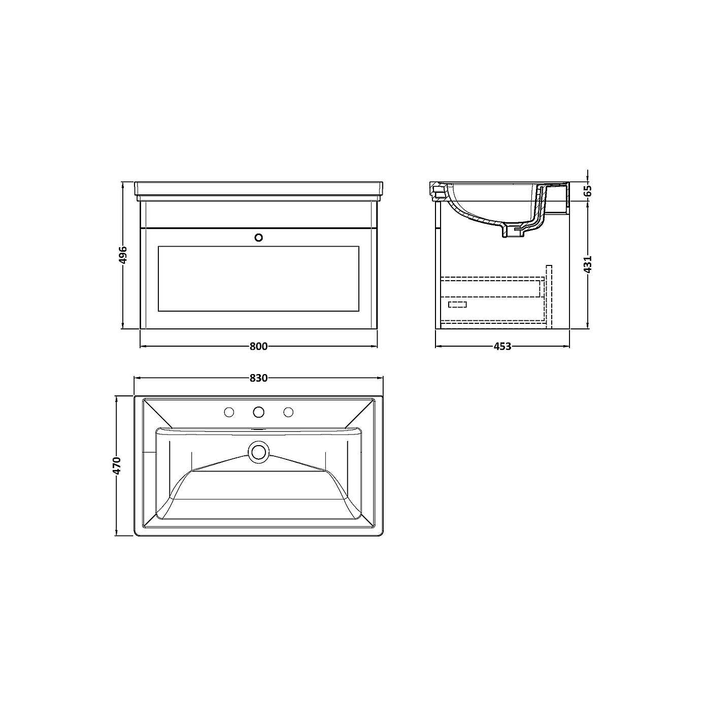 Classique Wall Mounted 1 Drawer Vanity Unit with Basin