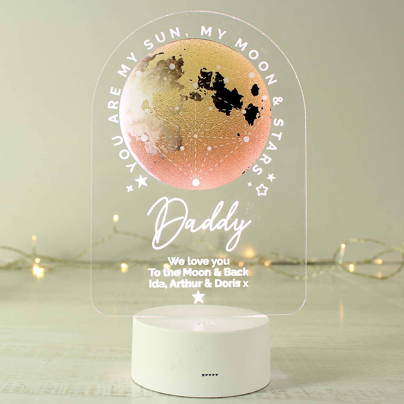 Personalised Sun Moon and Stars Colour Changing Night LED Light