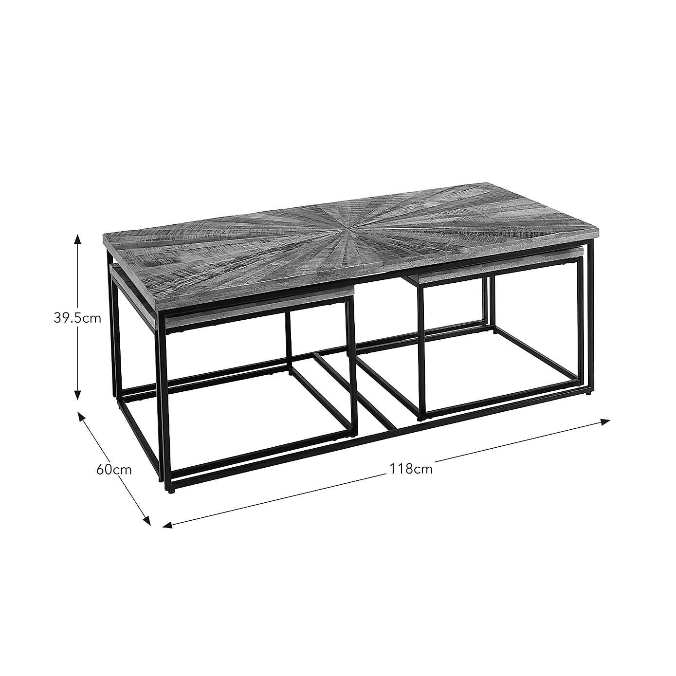 Zayn Starburst Pattern Mango Wood Nest of Coffee Tables