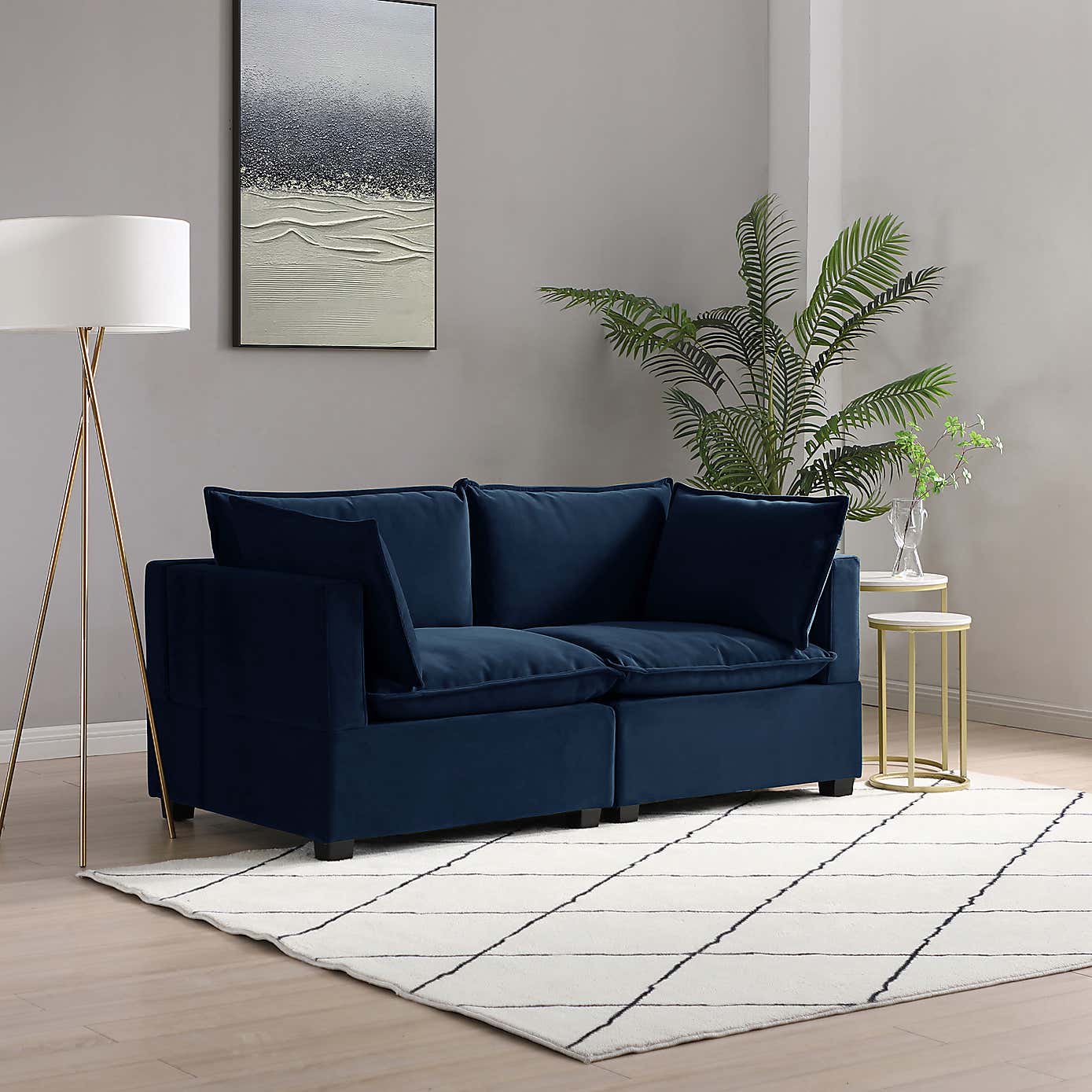 Moda 2 Seater Modular Sofa, Navy Velvet