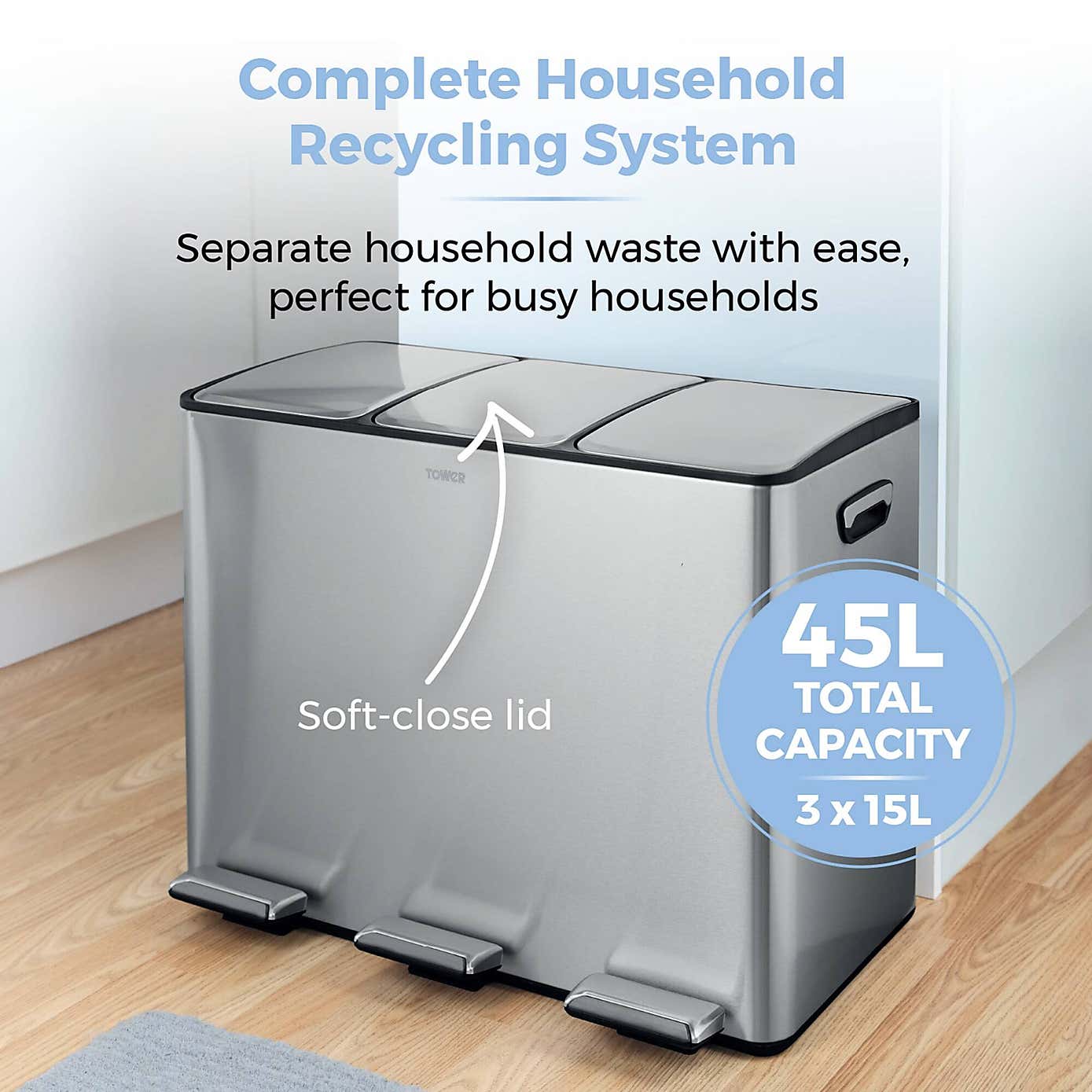 Tower 45L Recycling Pedal Bin