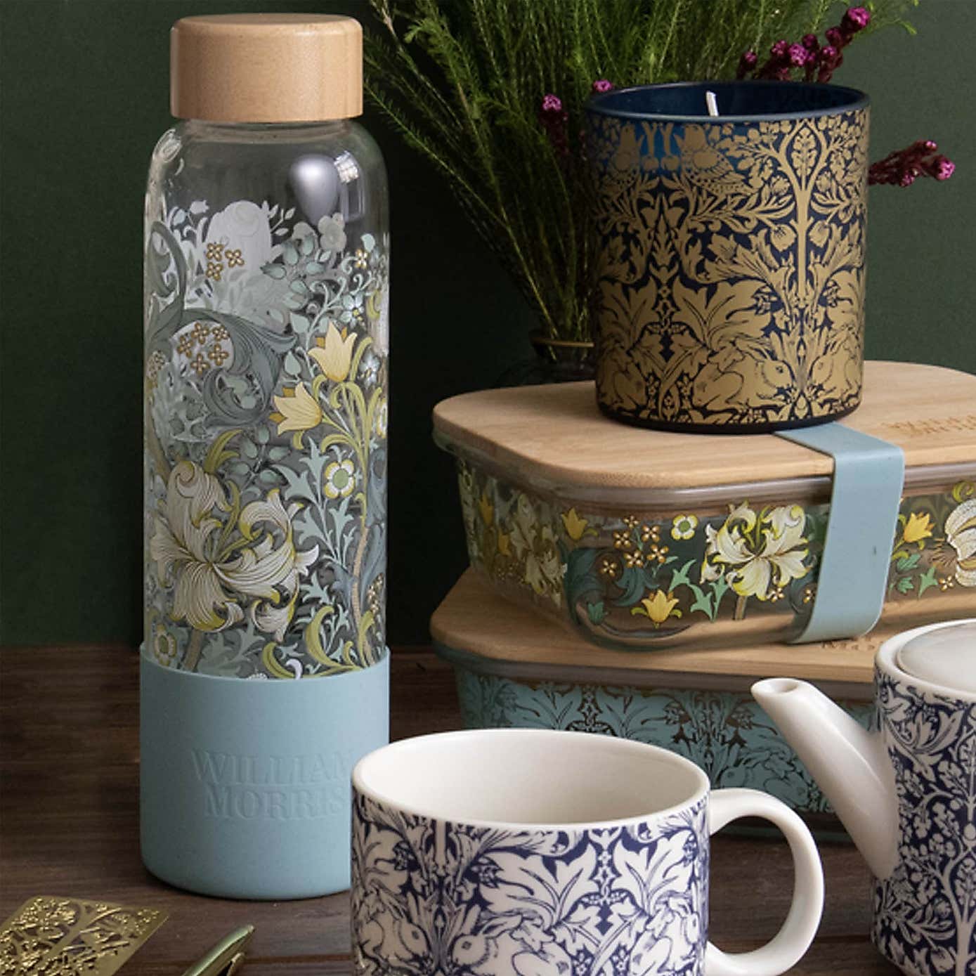 William Morris Golden Lily Glass Water Bottle