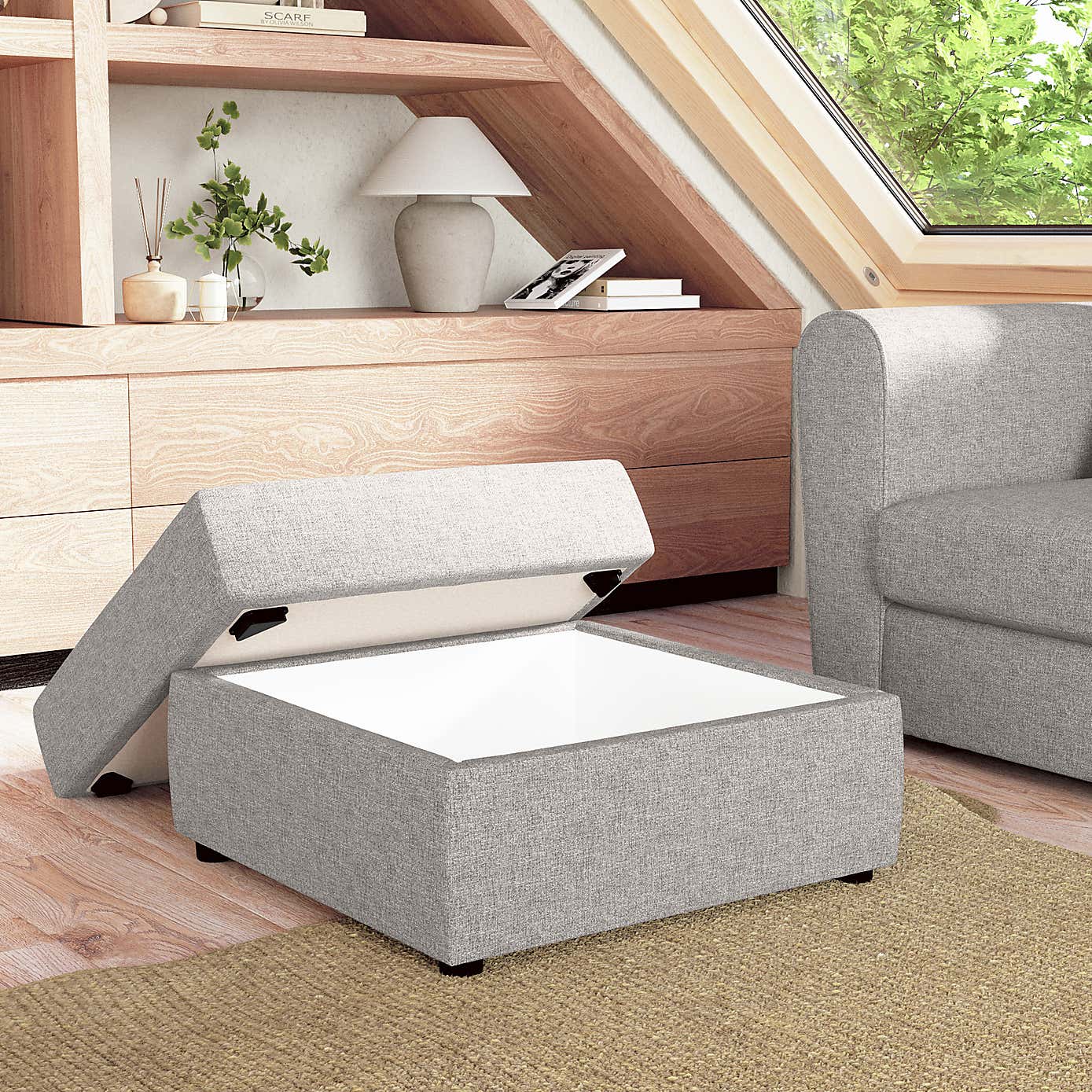 Square Tonal Weave Storage Footstool