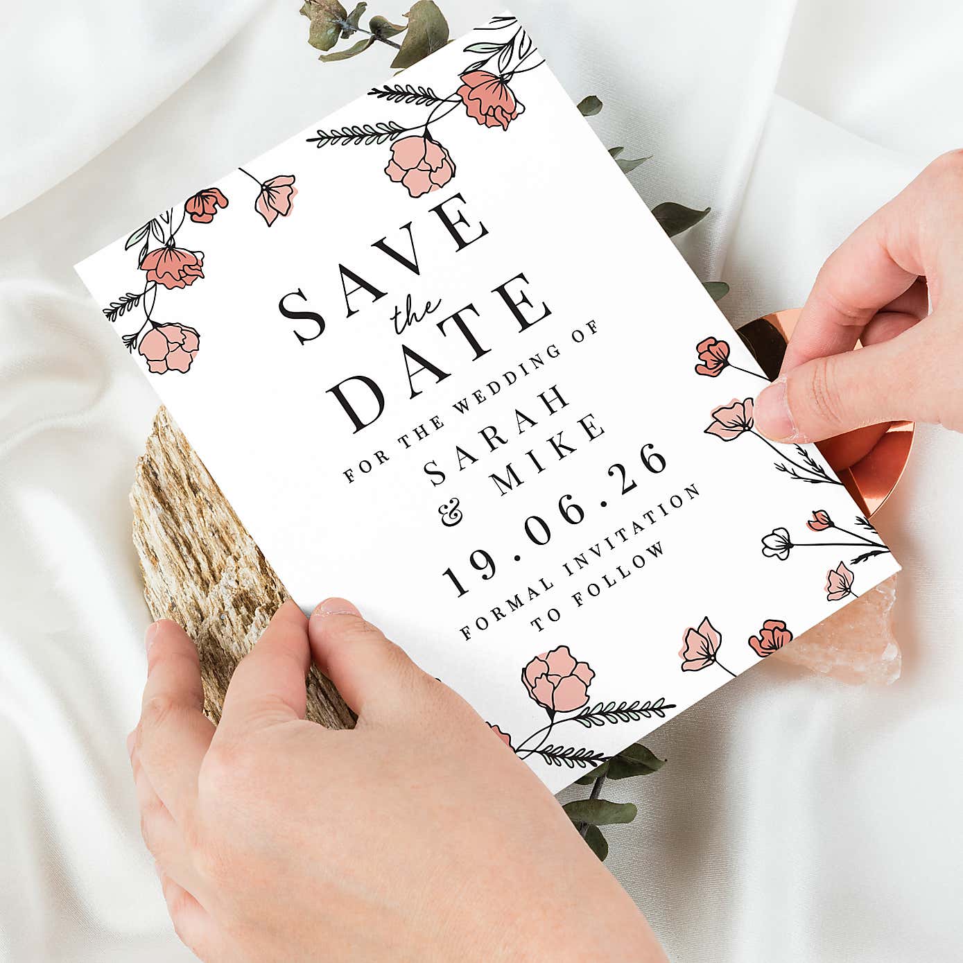 Pack of 36 Personalised Pink Floral Save the Date Cards