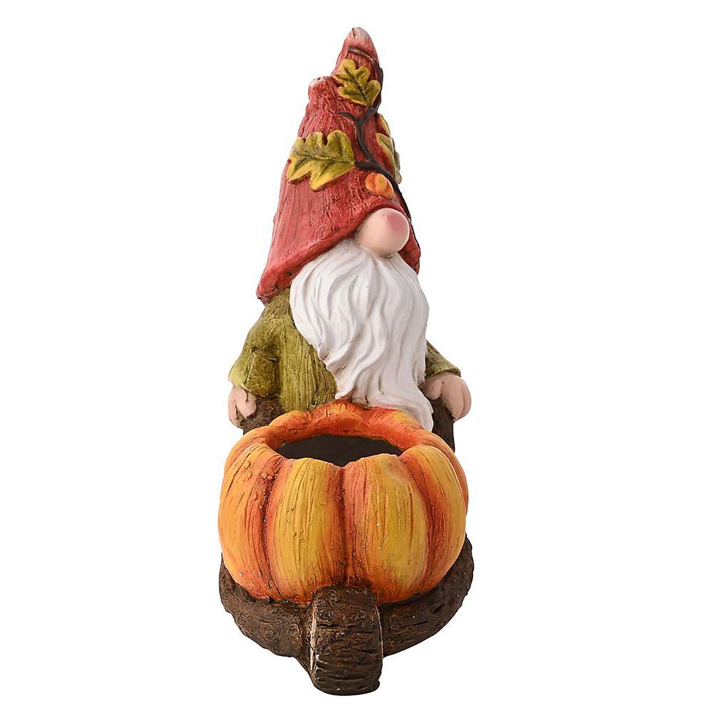 Autumn Gnome Pushing Pumpkin Wheelbarrow Indoor Outdoor Ornament