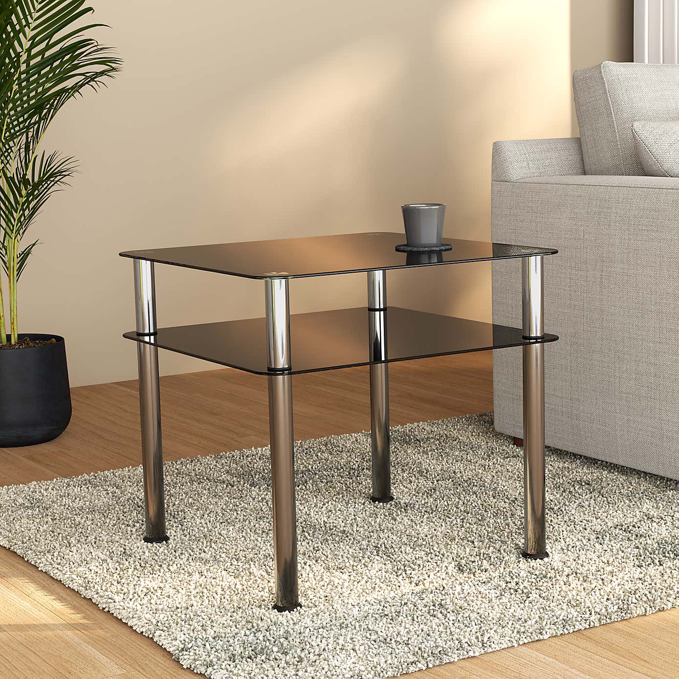 AVF Side Coffee Table, Black Glass with Chrome Legs