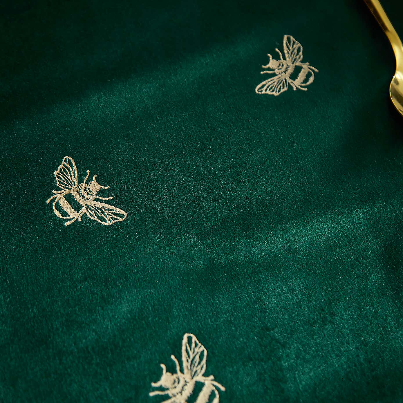 Bees Velvet Green Table Runner 35cm x 230cm